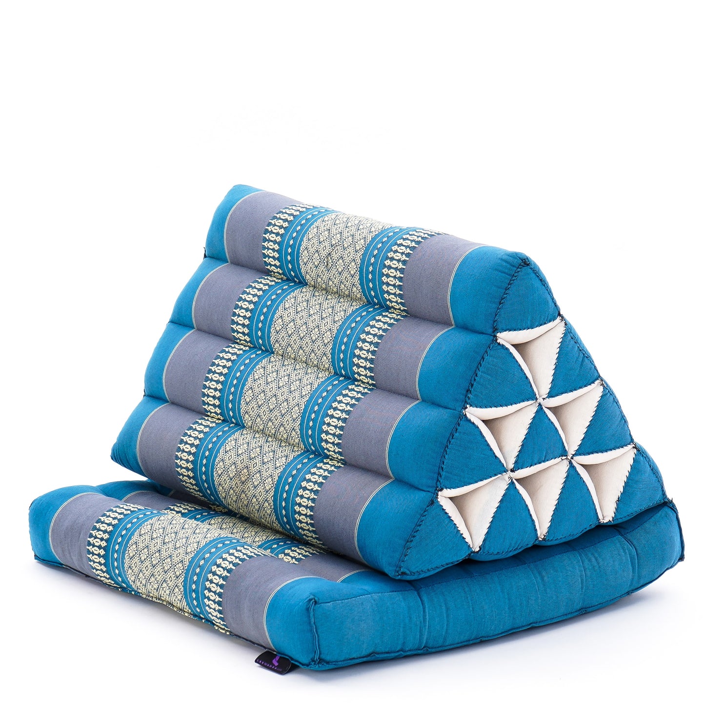 Triangular Kapok Backrest Cushion – Firm Thai Reading Pillow with Cotton Cover in Plain or Patterned Designs, Sf22 - Blue, 1 seating segment