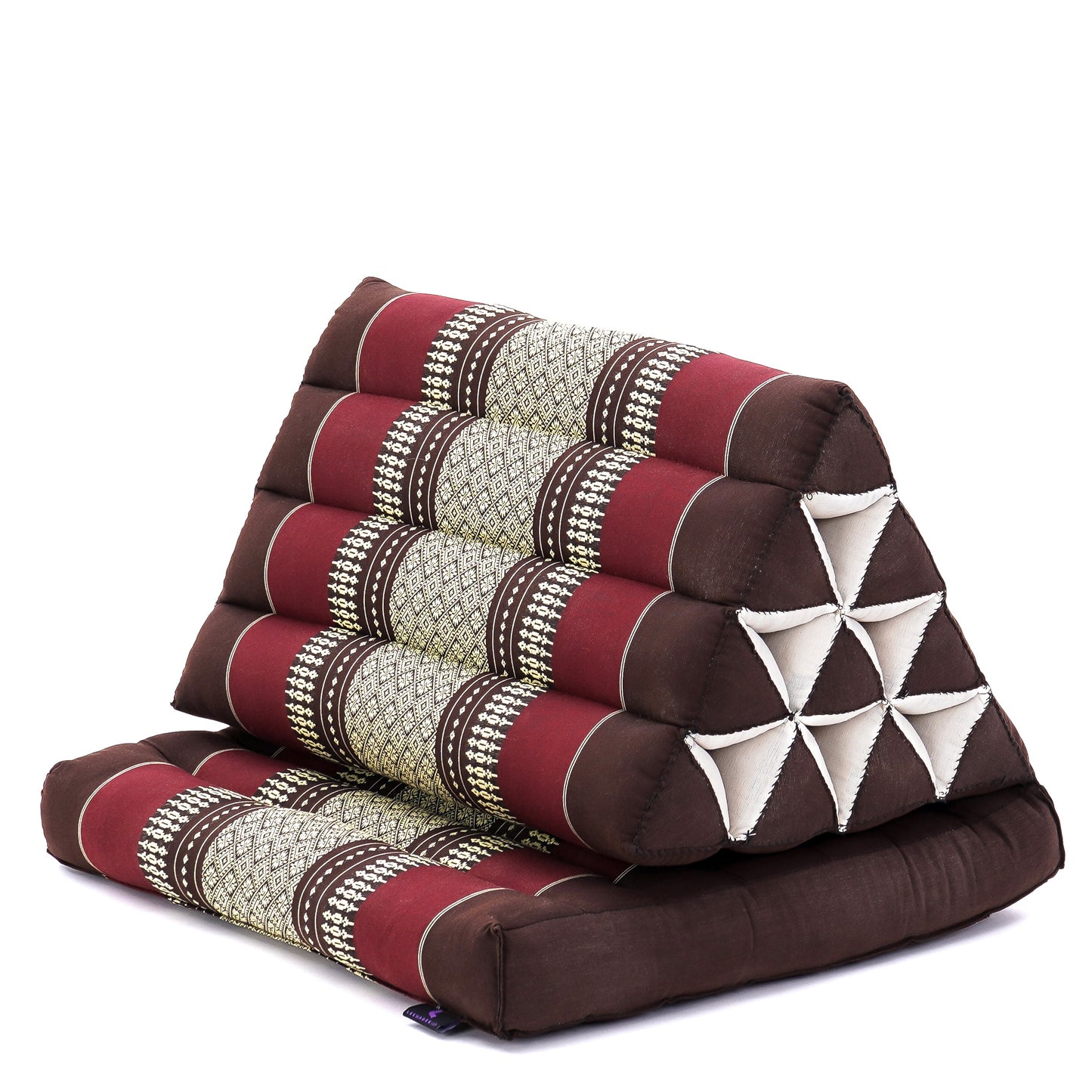 Triangular Kapok Backrest Cushion – Firm Thai Reading Pillow with Cotton Cover in Plain or Patterned Designs, Sf19 - Red, Brown, 1 seating segment