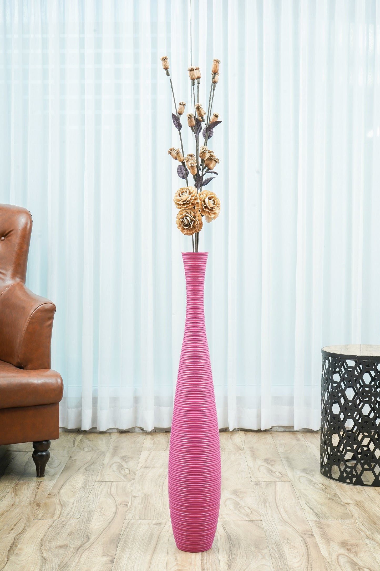 Large Mango Wood Floor Vase – Handcrafted Decorative Highlight from Thailand, 85 cm