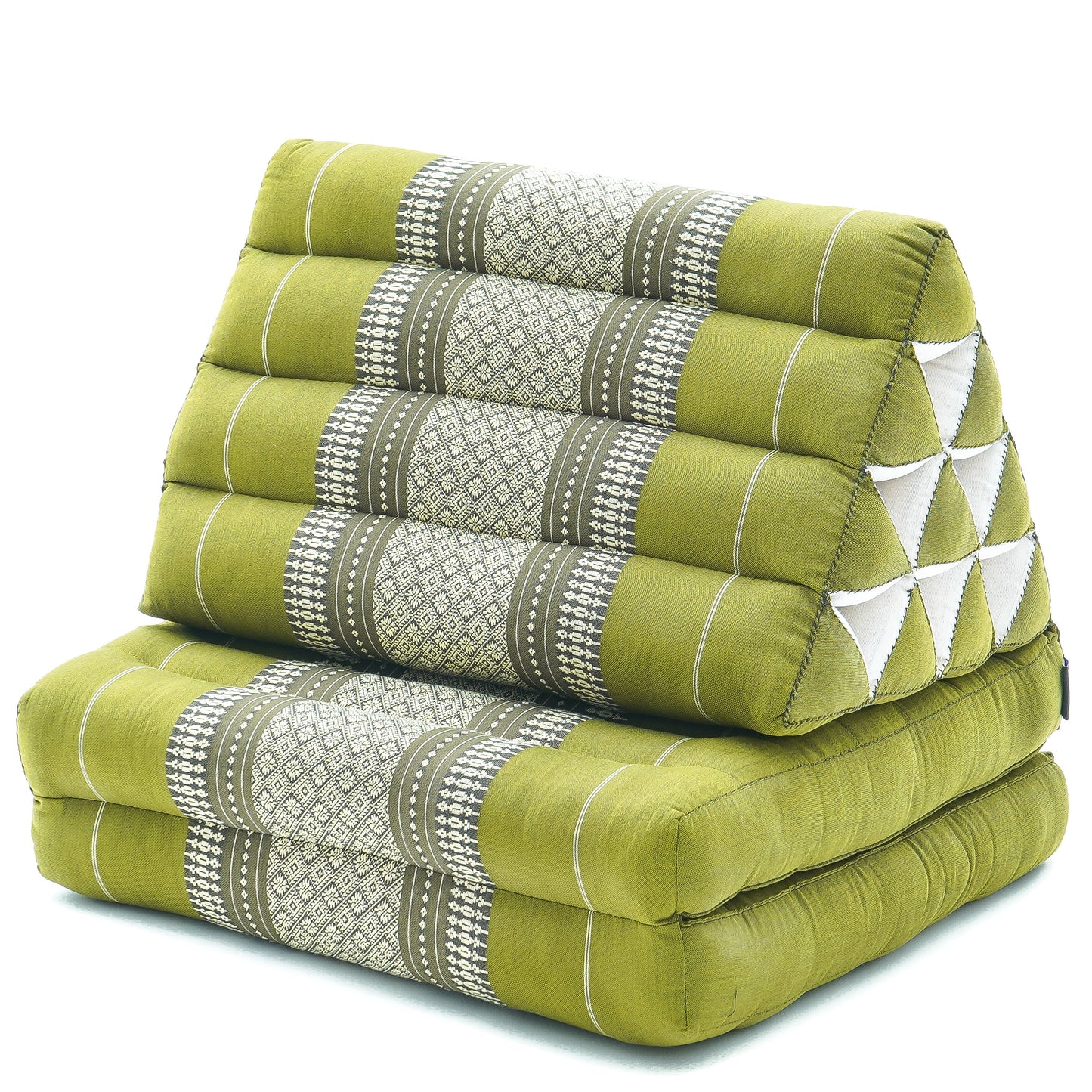 Thai Folding Mat with Triangle Cushion – Handmade Kapok Relax Mat for Sleeping, Reading & Lounging, Sf17 - Green, 2 seating segments
