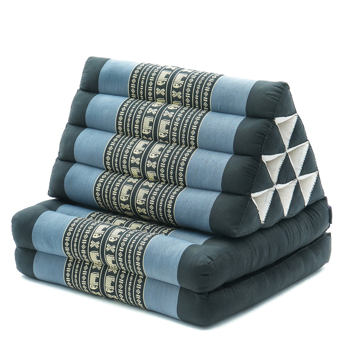 Thai Folding Mat with Triangle Cushion – Handmade Kapok Relax Mat for Sleeping, Reading & Lounging, Sf15 - Blue, 2 seating segments