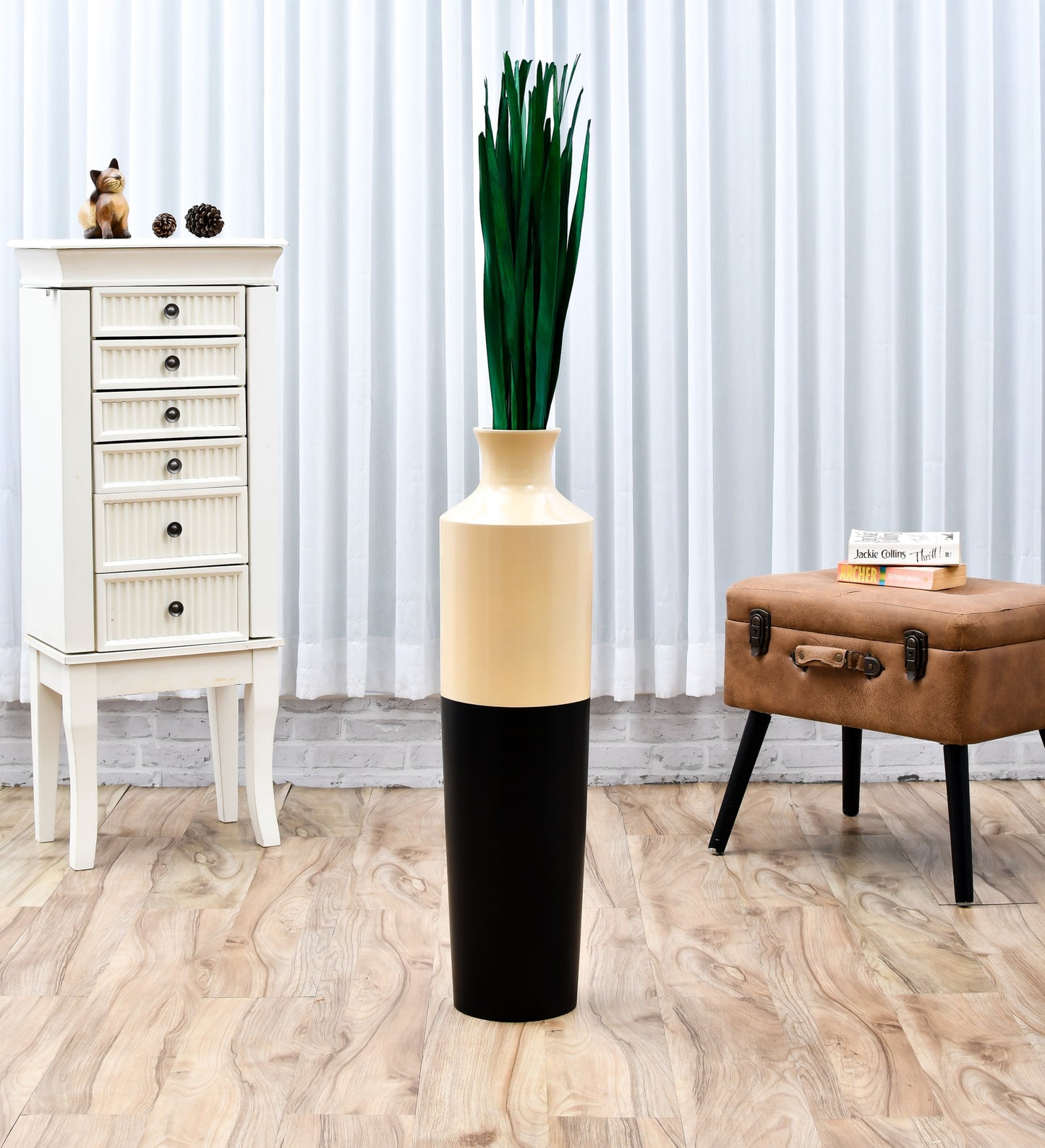 2-Pack Rattan Sticks for Floor Vases – Natural Decorative Twigs ( 8 per Bundle), light green, Palm Leaf