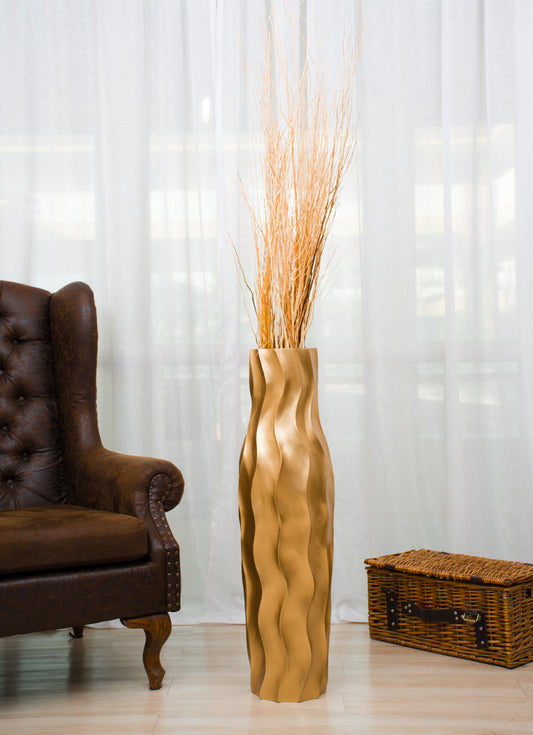 Large Mango Wood Floor Vase – Handcrafted Decorative Highlight from Thailand, 85 cm