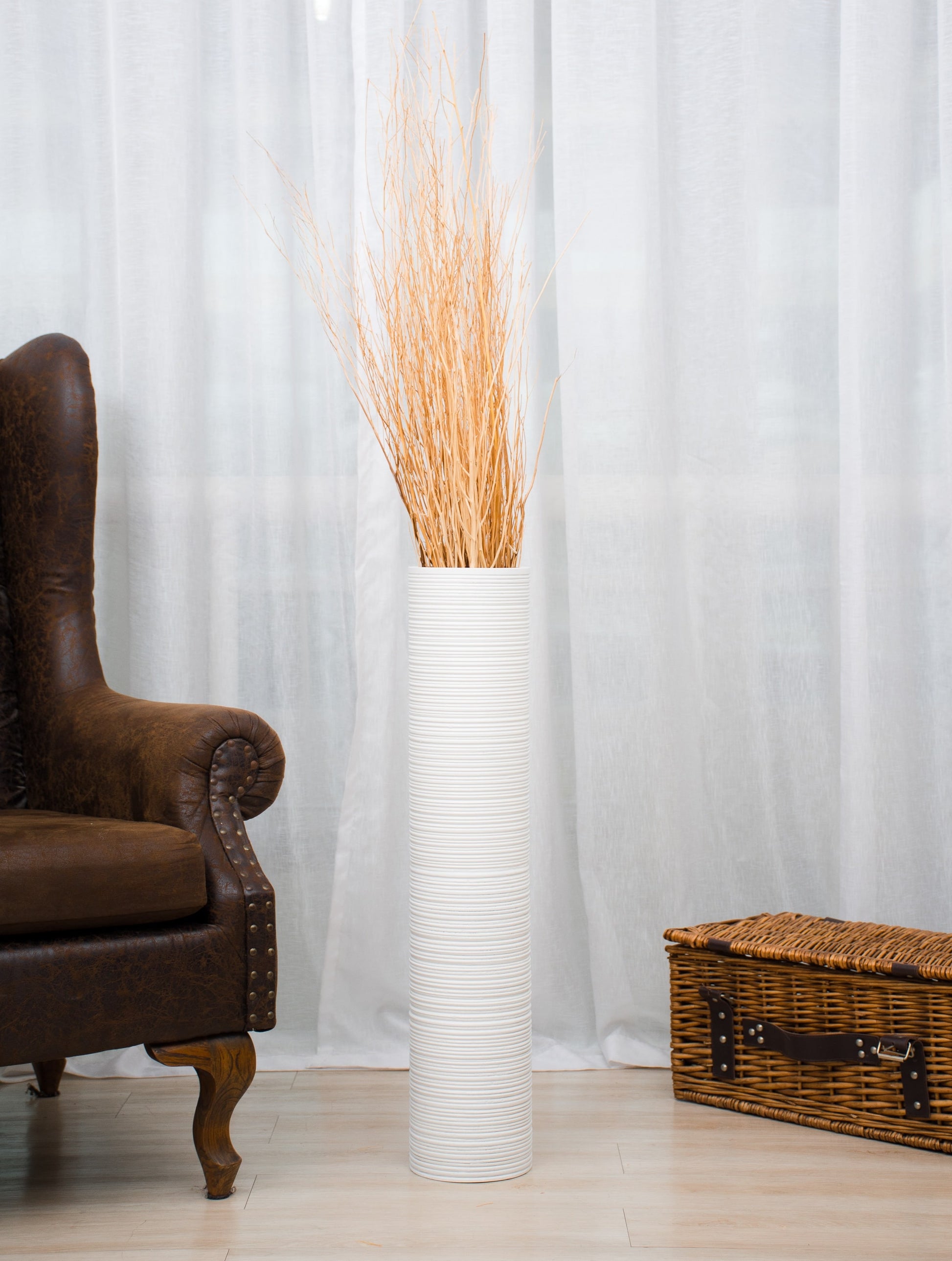 Large Mango Wood Floor Vase – Handcrafted Decorative Highlight from Thailand, 65 cm
