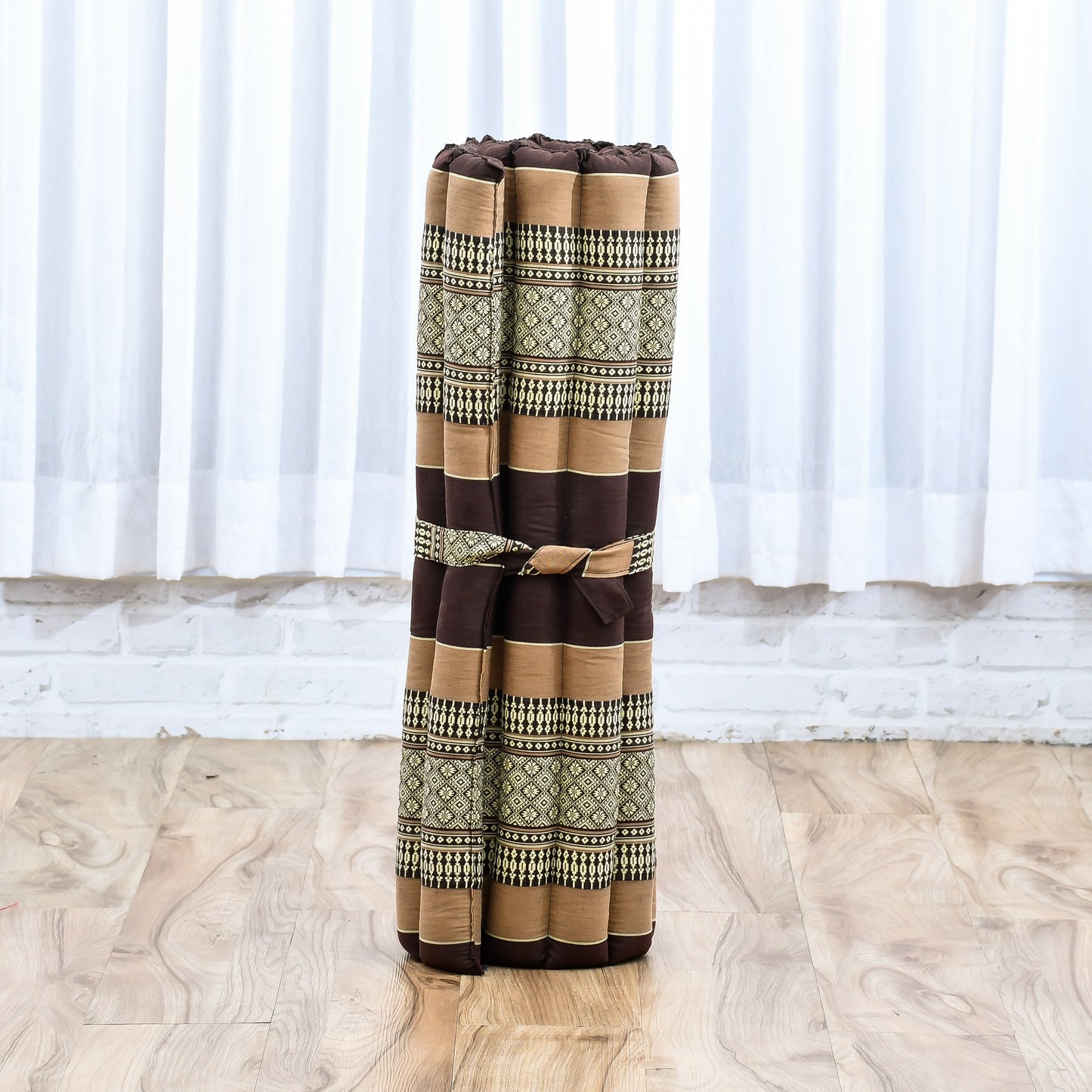 Large Kapok Zabuton Meditation Cushion – Rectangular Floor Mat with Cotton Cover, Sf10 - Brown