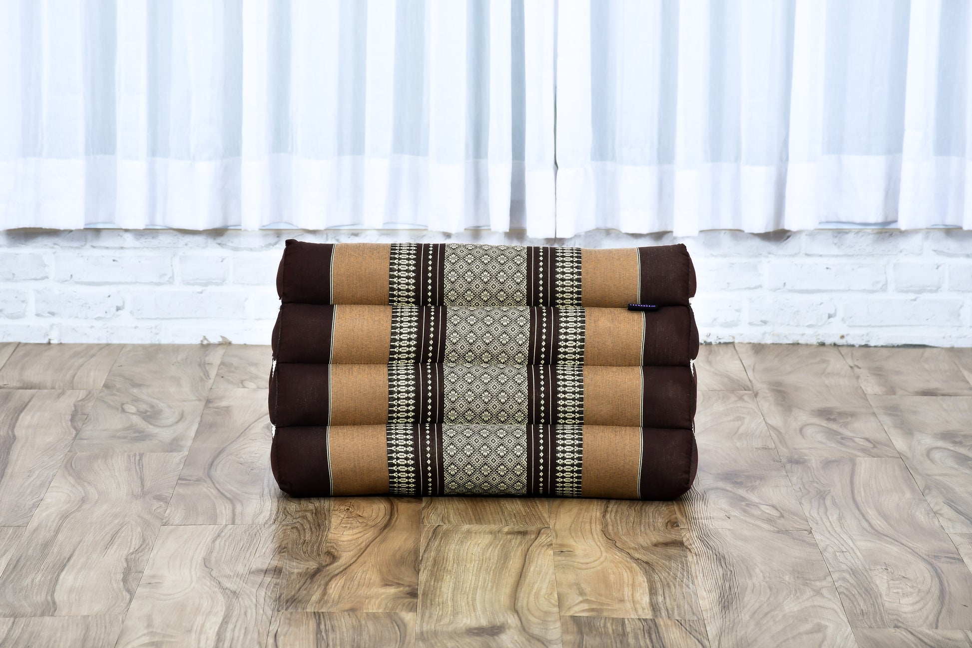 Triangular Kapok Backrest Cushion – Firm Thai Reading Pillow with Cotton Cover in Plain or Patterned Designs, Sf10 - Brown, triangle cushion