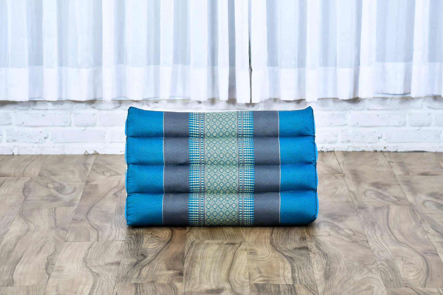 Triangular Kapok Backrest Cushion – Firm Thai Reading Pillow with Cotton Cover in Plain or Patterned Designs, Sf22 - Blue, triangle cushion