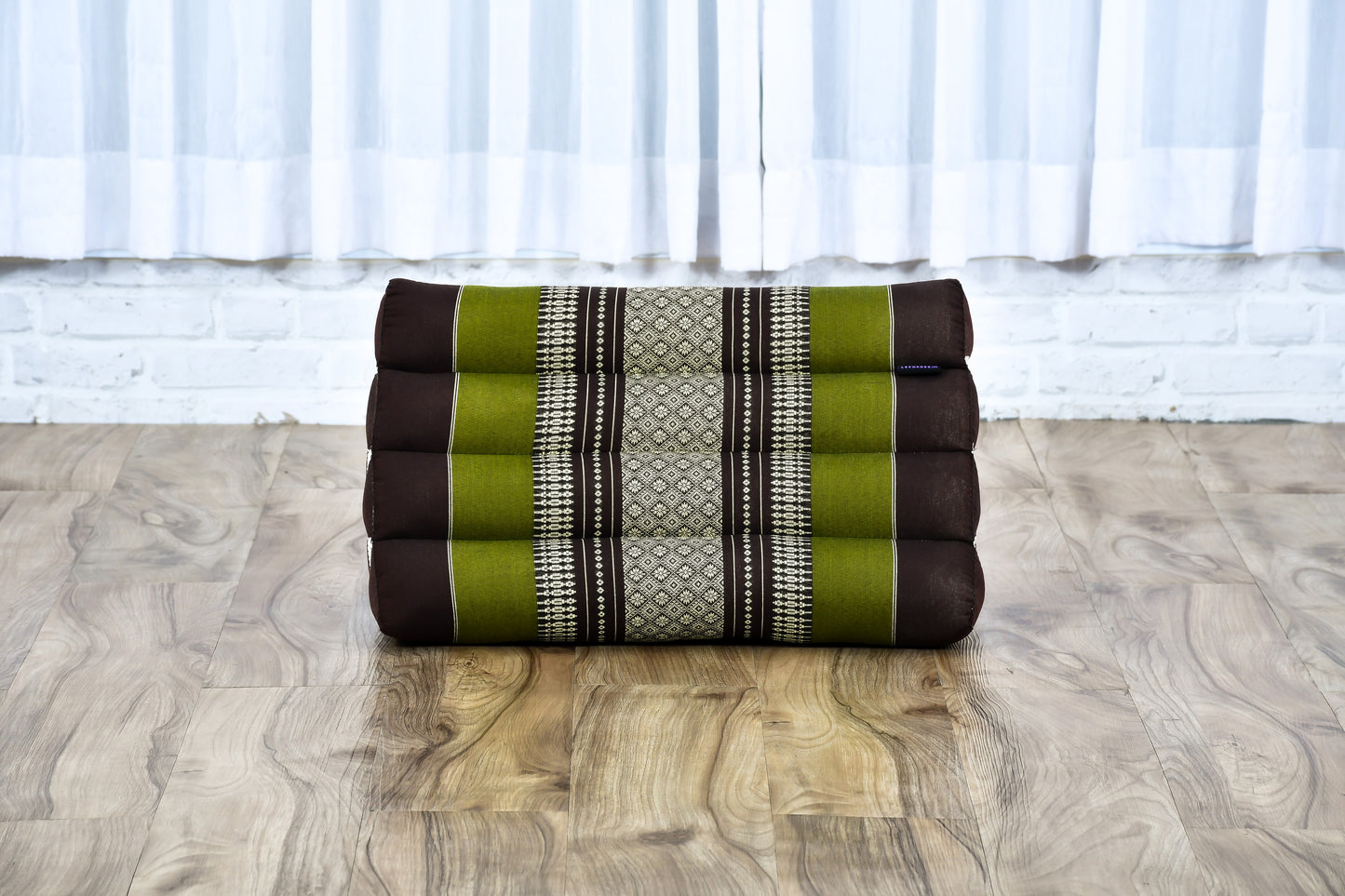 Triangular Kapok Backrest Cushion – Firm Thai Reading Pillow with Cotton Cover in Plain or Patterned Designs, Sf20 - Brown, Green, triangle cushion