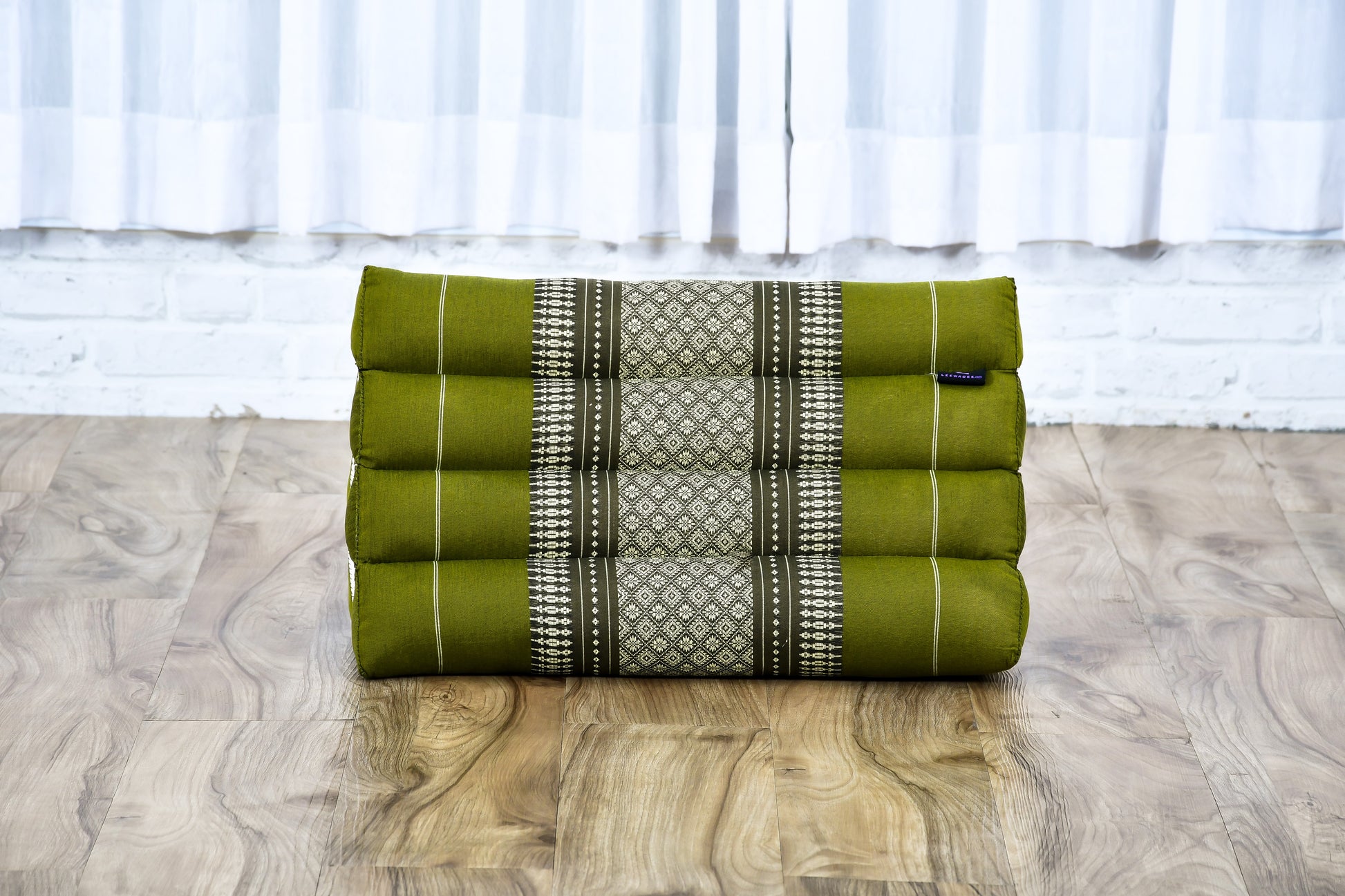 Triangular Kapok Backrest Cushion – Firm Thai Reading Pillow with Cotton Cover in Plain or Patterned Designs, Sf17 - Green, triangle cushion