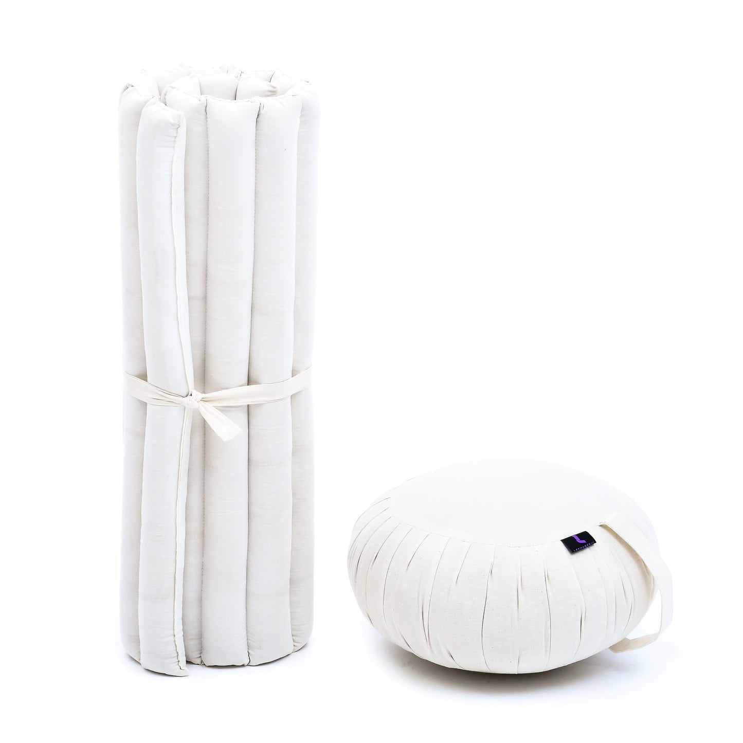 Kapok Meditation Cushion Set – Zabuton Mat & Zafu Seat Cushion with Cotton Cover, Cl01 - Ecru