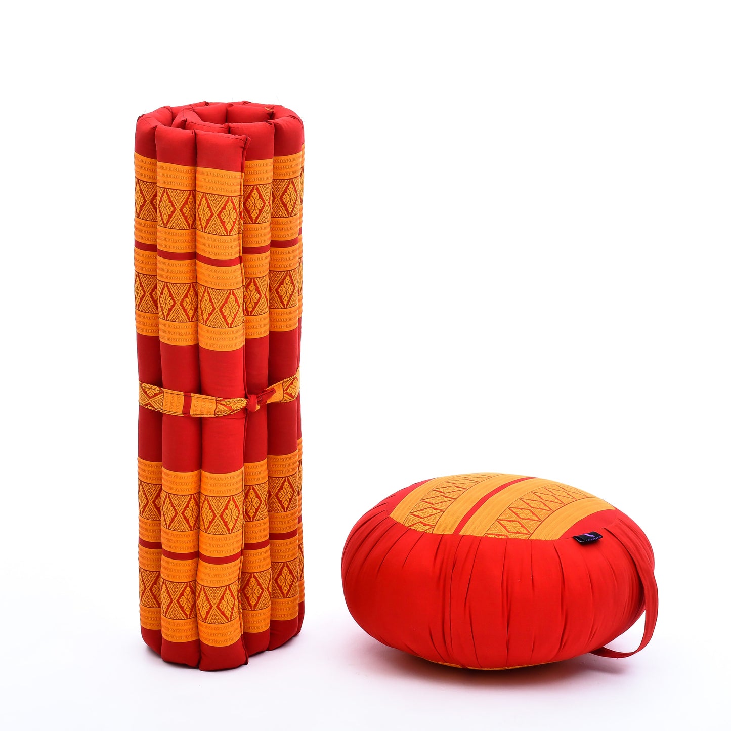 Kapok Meditation Cushion Set – Zabuton Mat & Zafu Seat Cushion with Cotton Cover, Sf02 - Orange