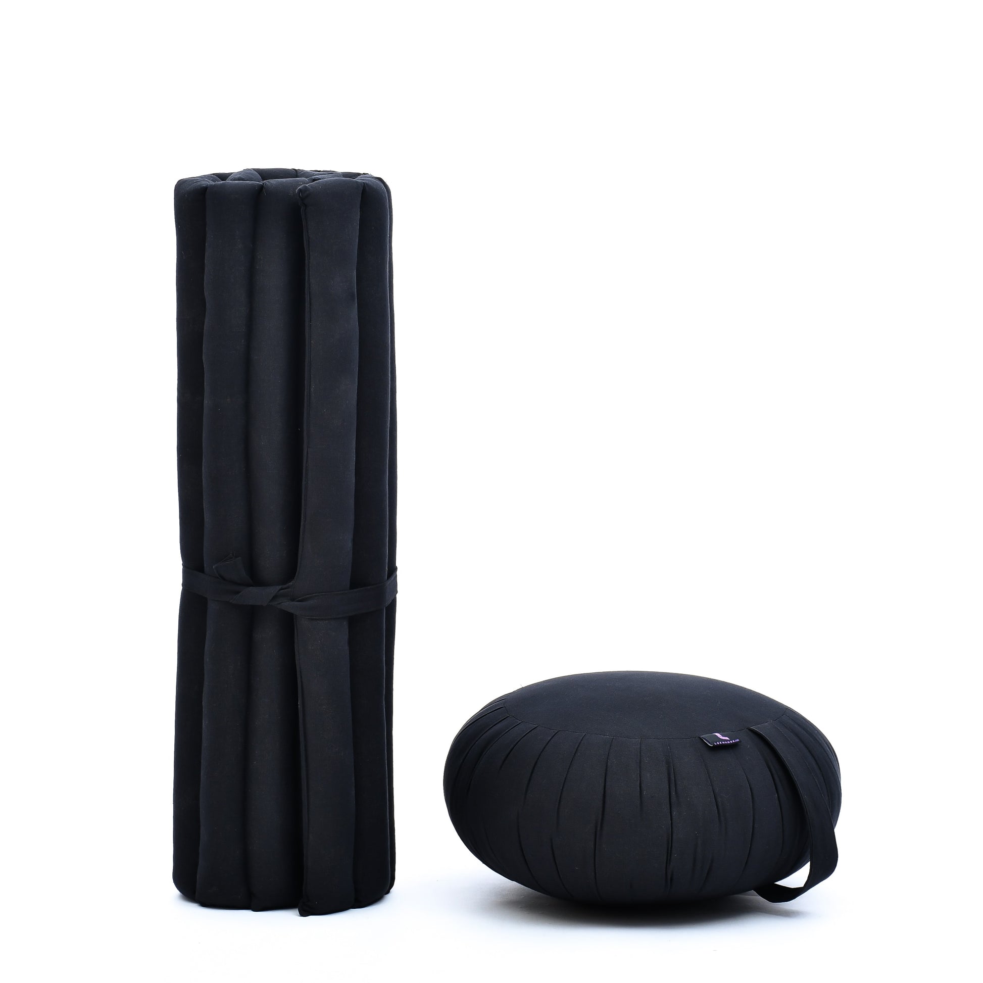 Kapok Meditation Cushion Set – Zabuton Mat & Zafu Seat Cushion with Cotton Cover, Cl02 - Black