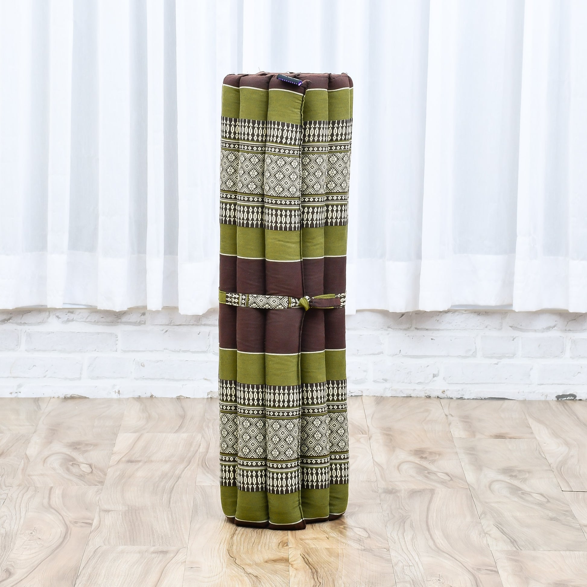 Large Kapok Zabuton Meditation Cushion – Rectangular Floor Mat with Cotton Cover, Sf20 - Brown, Green