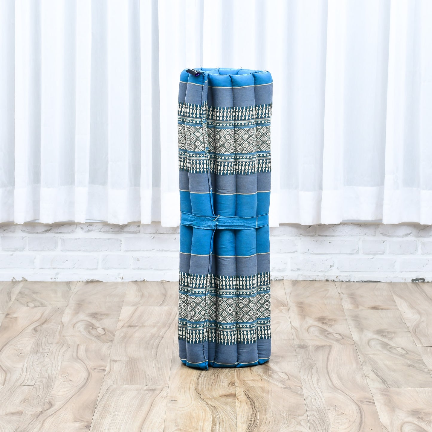 Large Kapok Zabuton Meditation Cushion – Rectangular Floor Mat with Cotton Cover, Sf22 - Blue