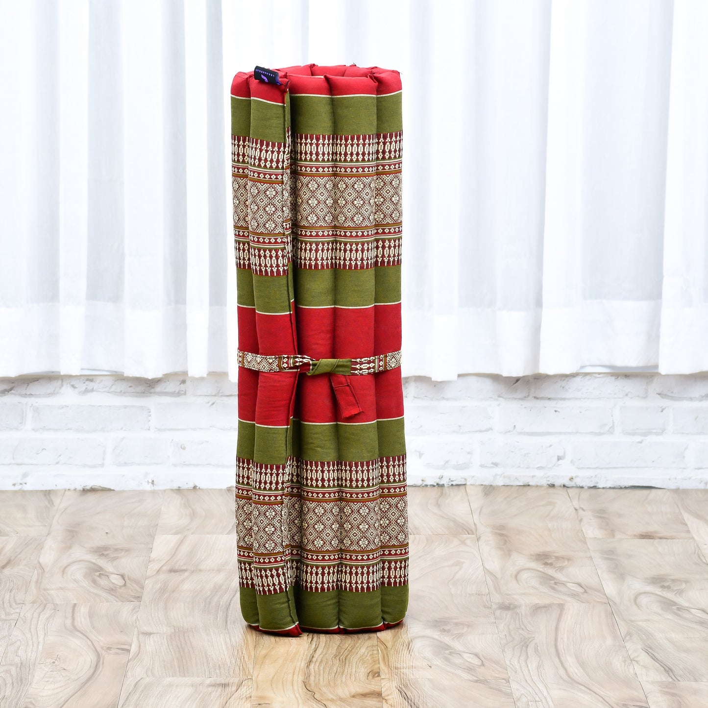 Large Kapok Zabuton Meditation Cushion – Rectangular Floor Mat with Cotton Cover, Sf11 - Red, Green