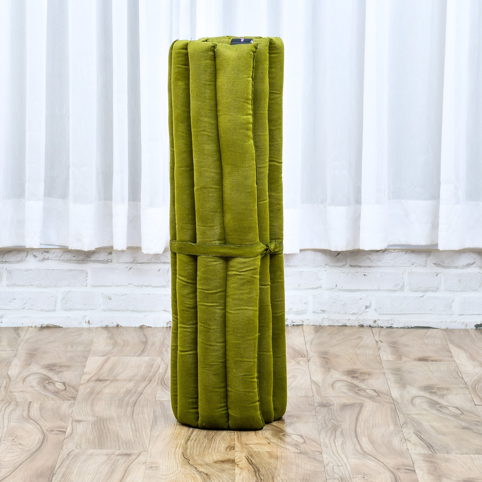 Large Kapok Zabuton Meditation Cushion – Rectangular Floor Mat with Cotton Cover, Cl23 - Green
