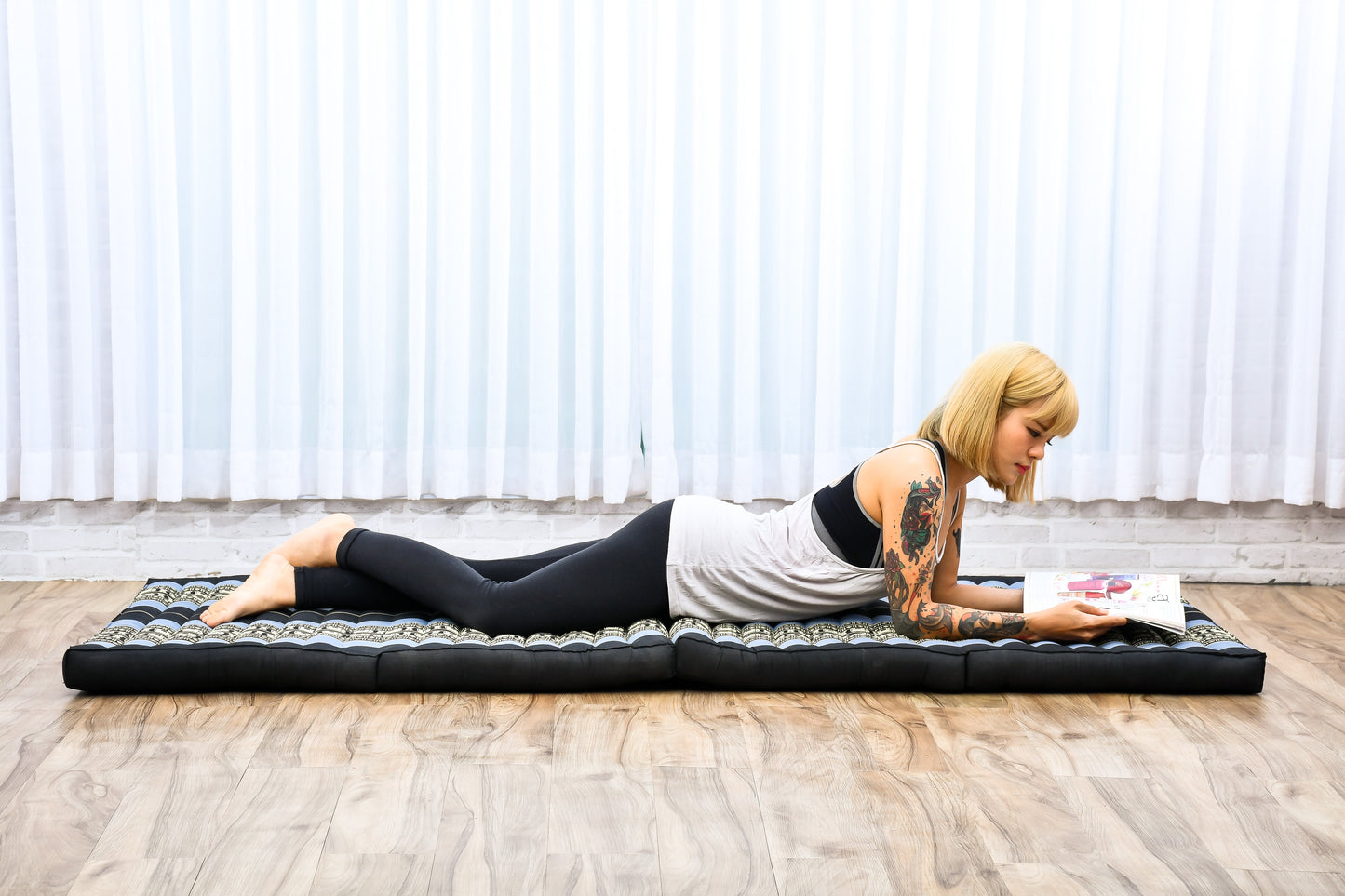 Kapok Folding Mattress – Thick Cotton Padded Guest Bed for Home, Sleeping & Mindfulness Corner, Sf15 - Blue, M: 200x70 cm