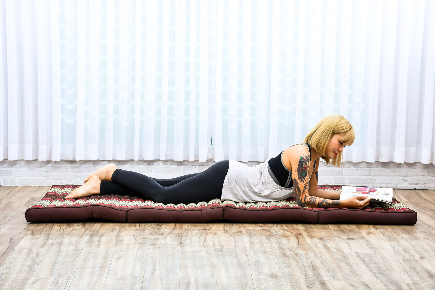 Kapok Folding Mattress – Thick Cotton Padded Guest Bed for Home, Sleeping & Mindfulness Corner, Sf19 - Red, Brown, M: 200x70 cm