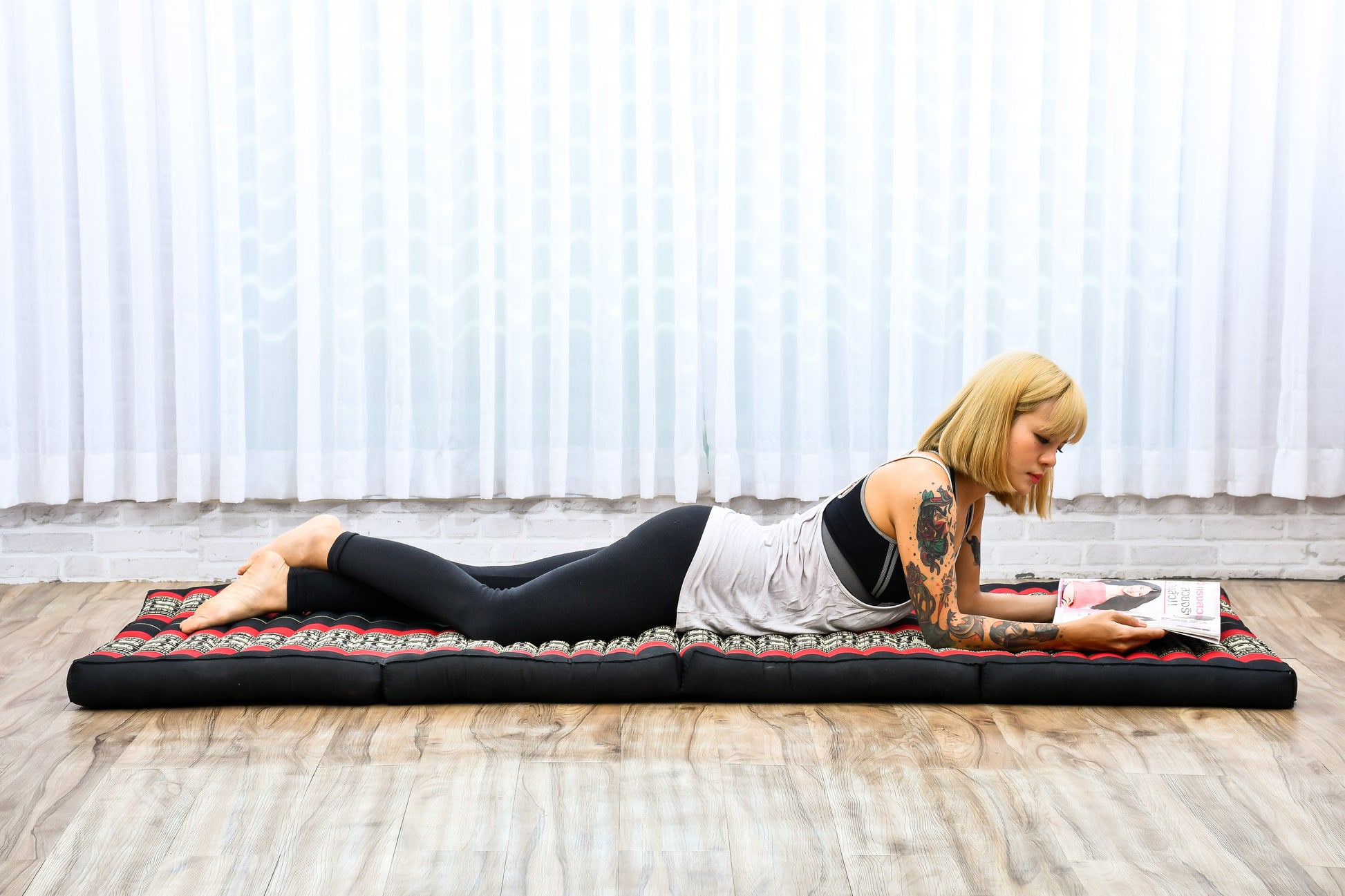 Kapok Folding Mattress – Thick Cotton Padded Guest Bed for Home, Sleeping & Mindfulness Corner, Sf13 - Red, Black, M: 200x70 cm