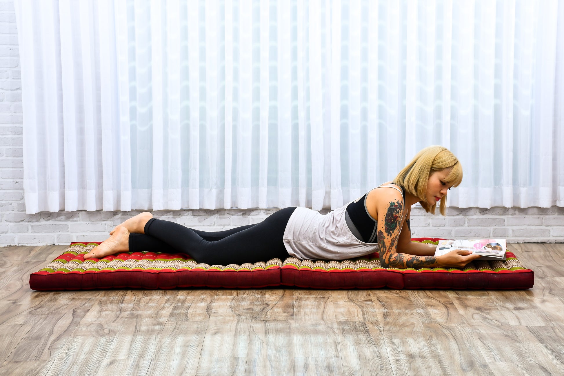 Kapok Folding Mattress – Thick Cotton Padded Guest Bed for Home, Sleeping & Mindfulness Corner, Sf11 - Red, Green, M: 200x70 cm