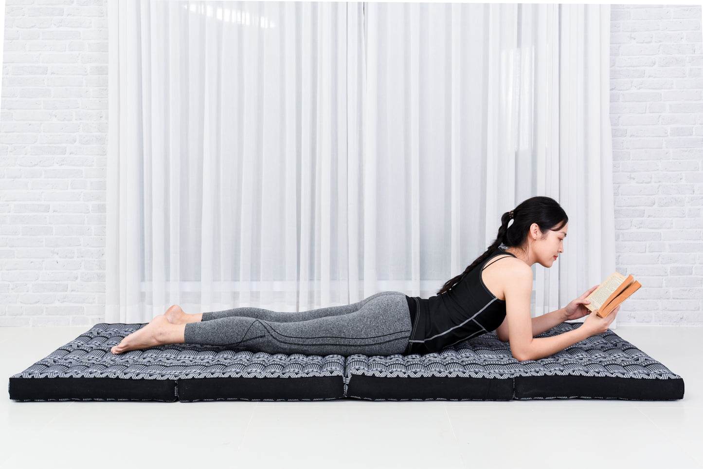 Kapok Folding Mattress – Thick Cotton Padded Guest Bed for Home, Sleeping & Mindfulness Corner, Cbt3 - Black, M: 200x70 cm