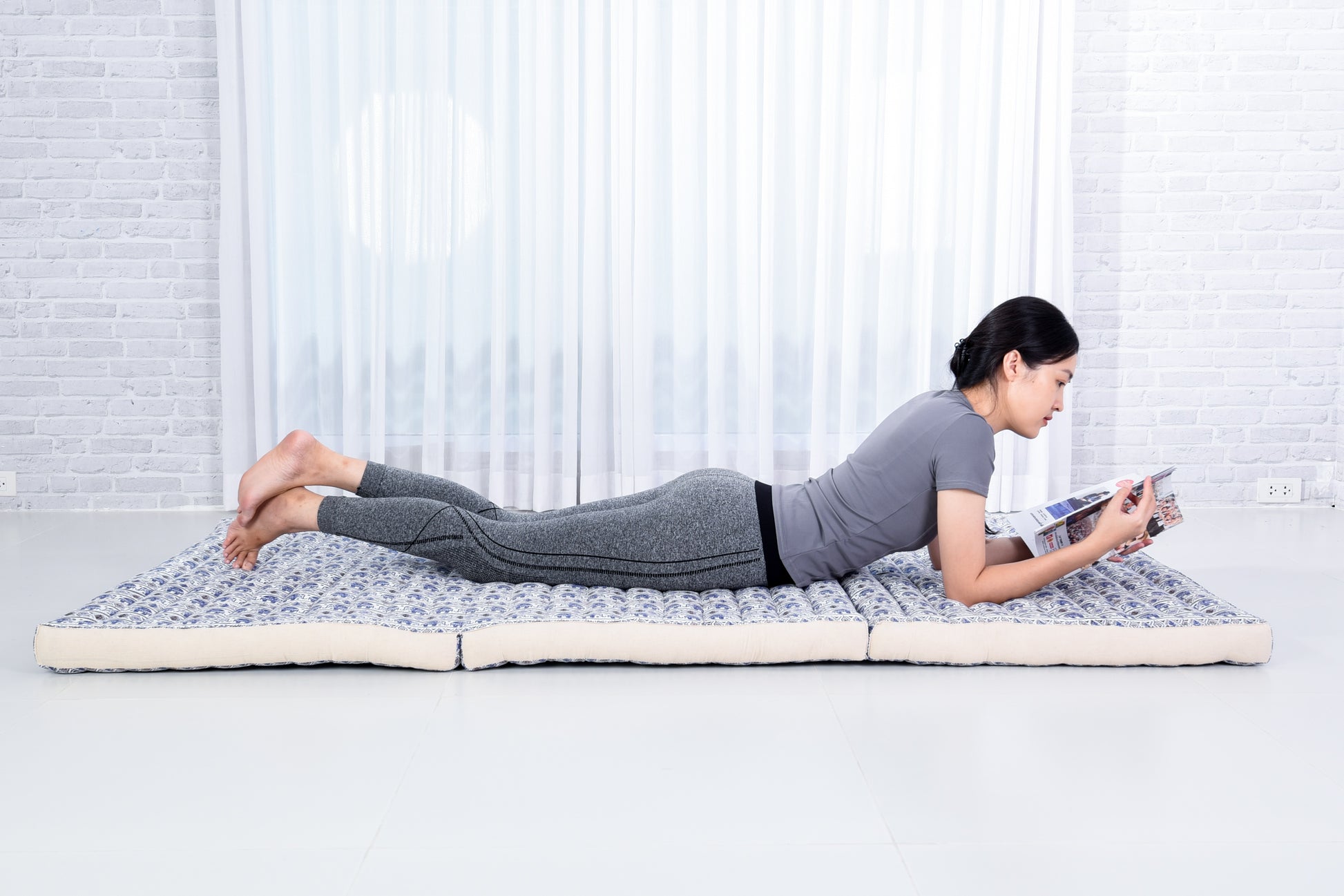 Kapok Folding Mattress – Thick Cotton Padded Guest Bed for Home, Sleeping & Mindfulness Corner, El1 - Blue, L: 200x100 cm