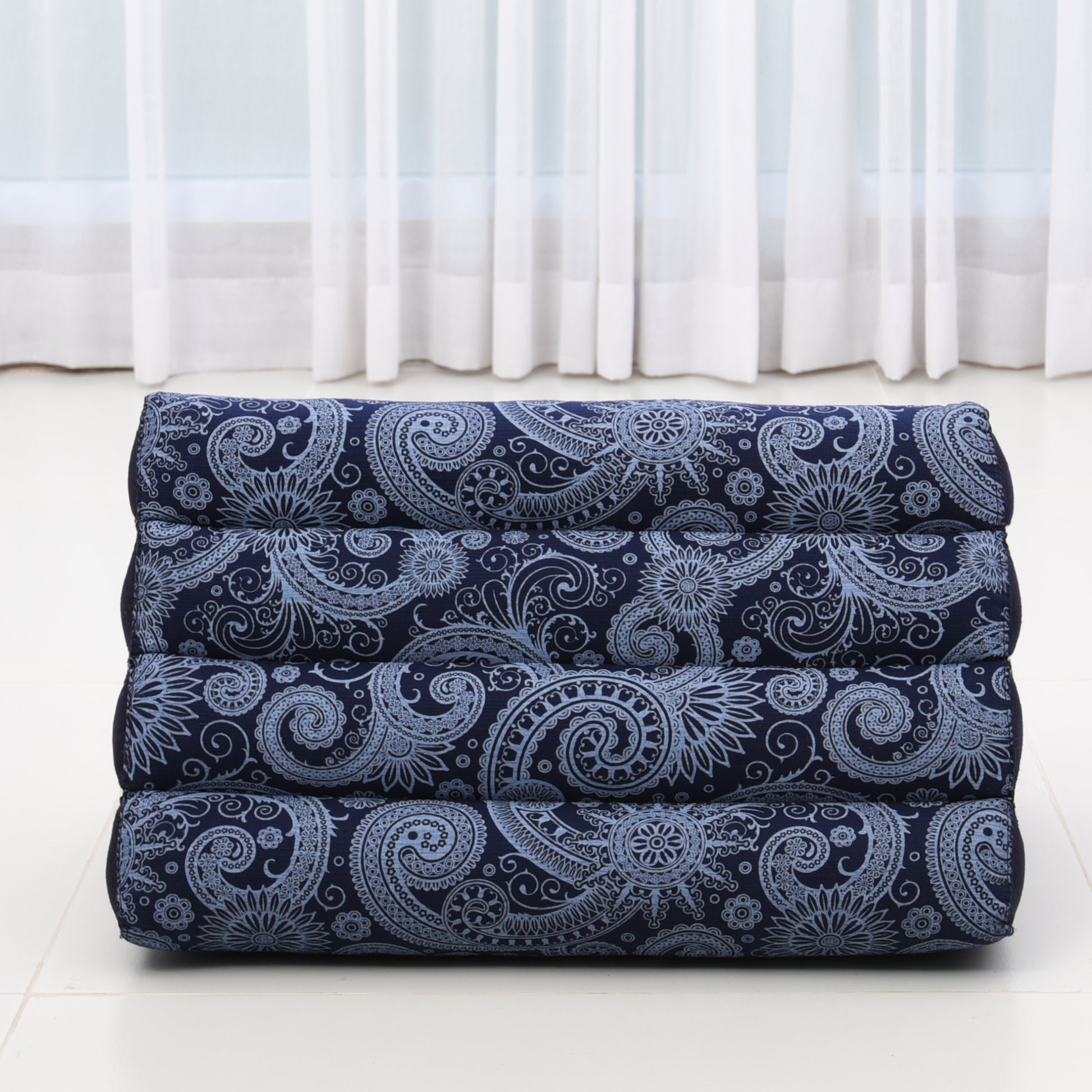 Triangular Kapok Backrest Cushion – Firm Thai Reading Pillow with Cotton Cover in Plain or Patterned Designs, Cbt1 - Blue, triangle cushion