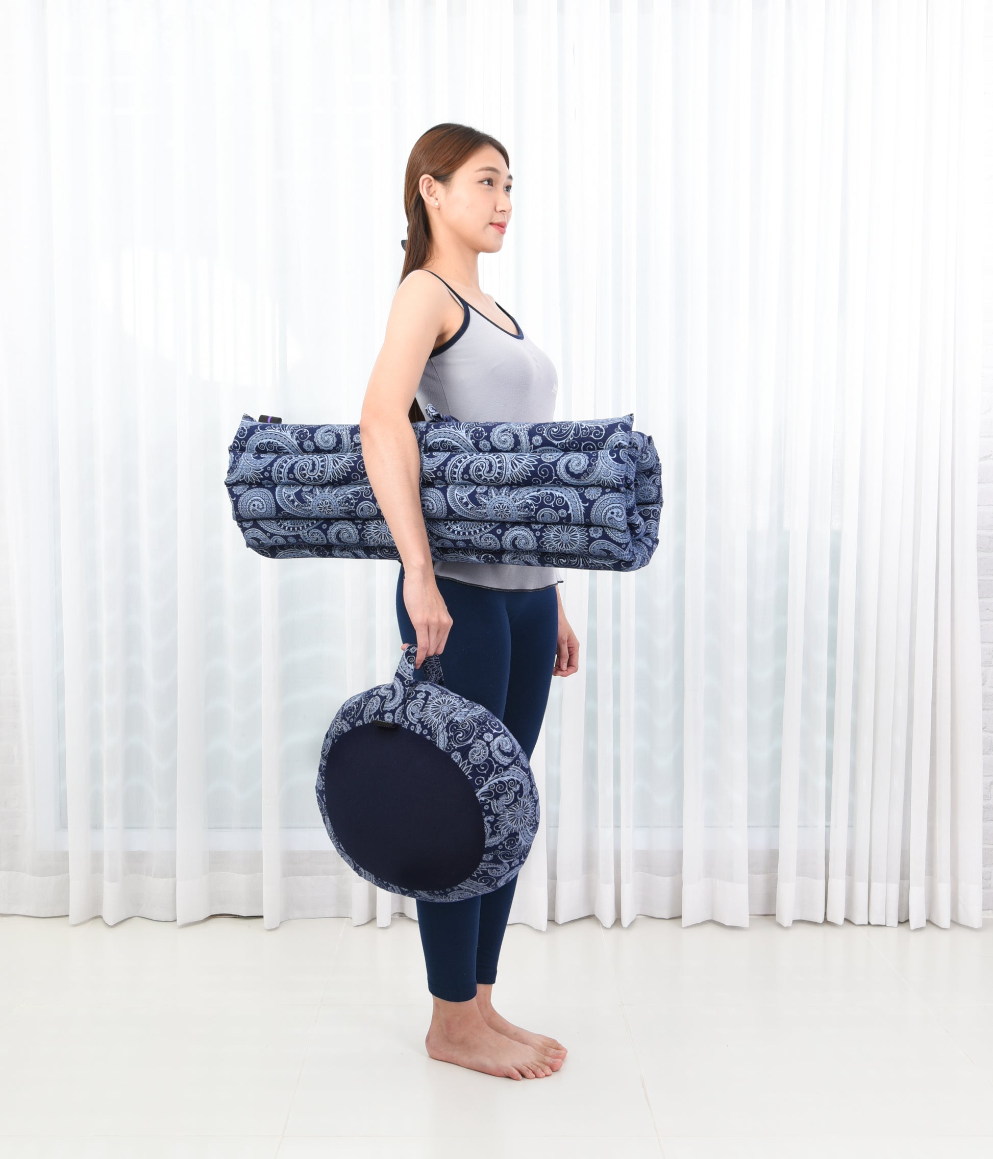 Kapok Meditation Cushion Set – Zabuton Mat & Zafu Seat Cushion with Cotton Cover, Cbt1 - Blue