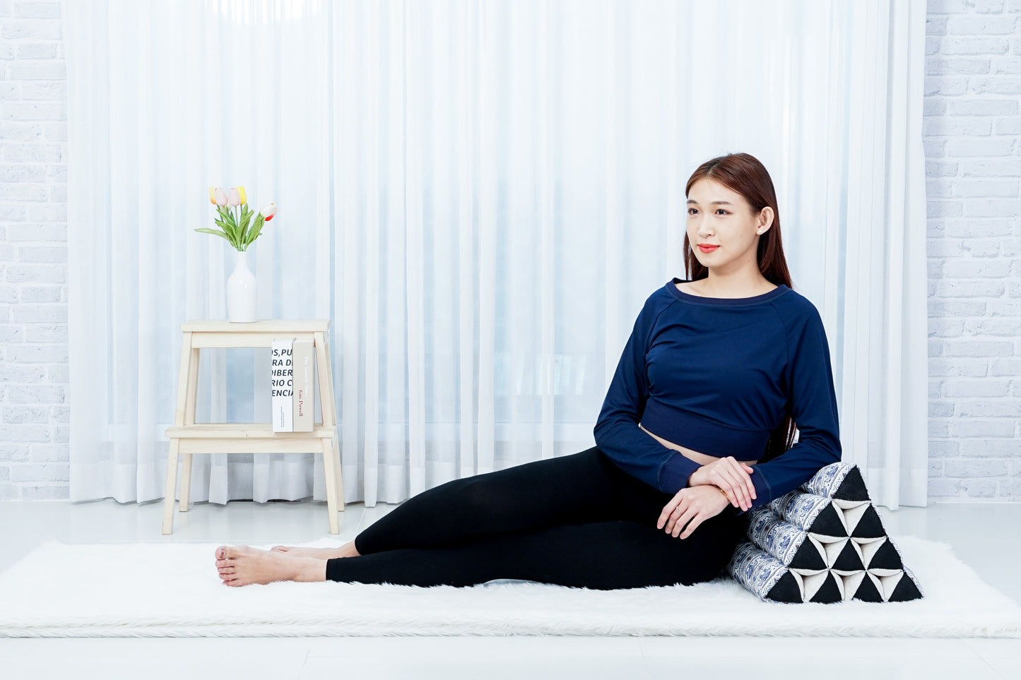 Triangular Kapok Backrest Cushion – Firm Thai Reading Pillow with Cotton Cover in Plain or Patterned Designs, El1 - Blue, triangle cushion