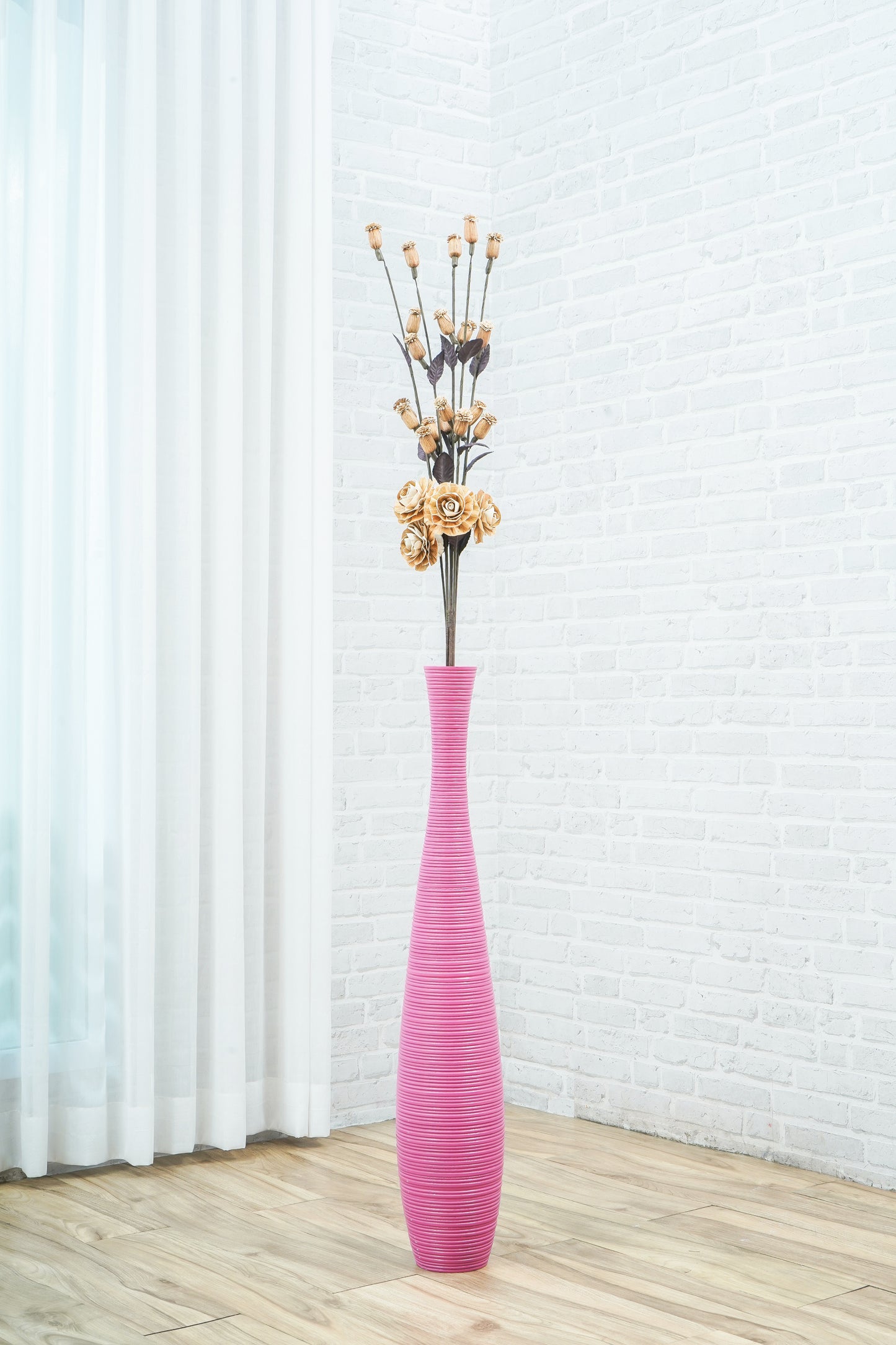 Large Mango Wood Floor Vase – Handcrafted Decorative Highlight from Thailand, 85 cm