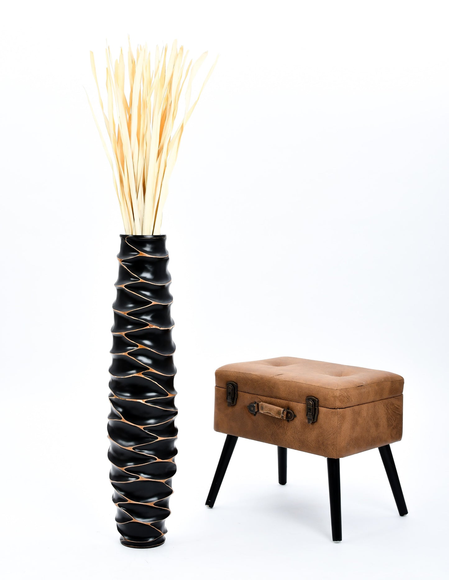 Large Mango Wood Floor Vase – Handcrafted Decorative Highlight from Thailand, black, 85 cm