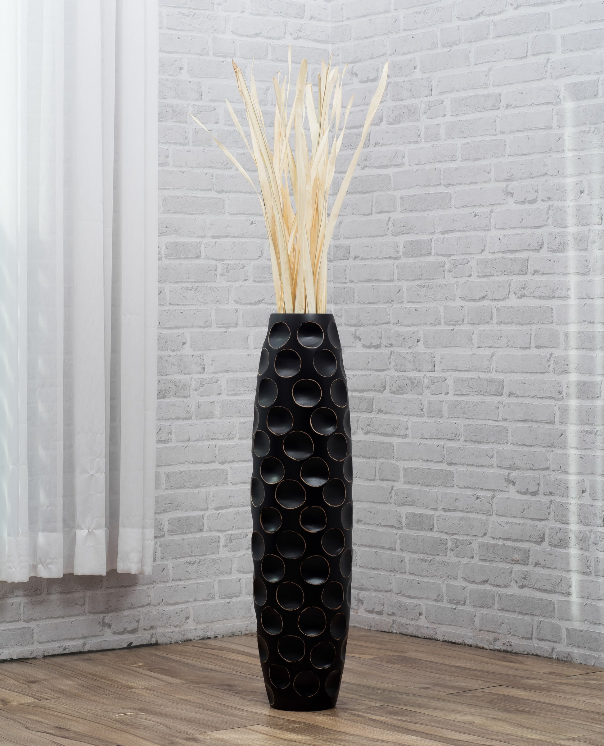 Large Mango Wood Floor Vase – Handcrafted Decorative Highlight from Thailand, 65 cm