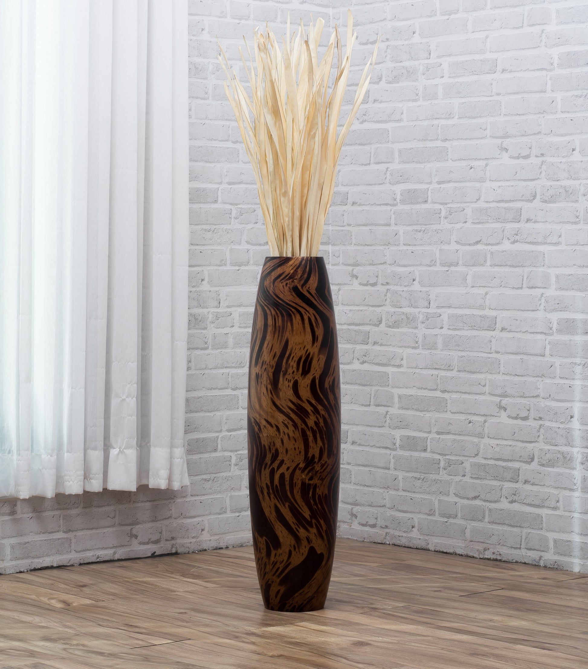 Large Mango Wood Floor Vase – Handcrafted Decorative Highlight from Thailand, 65 cm