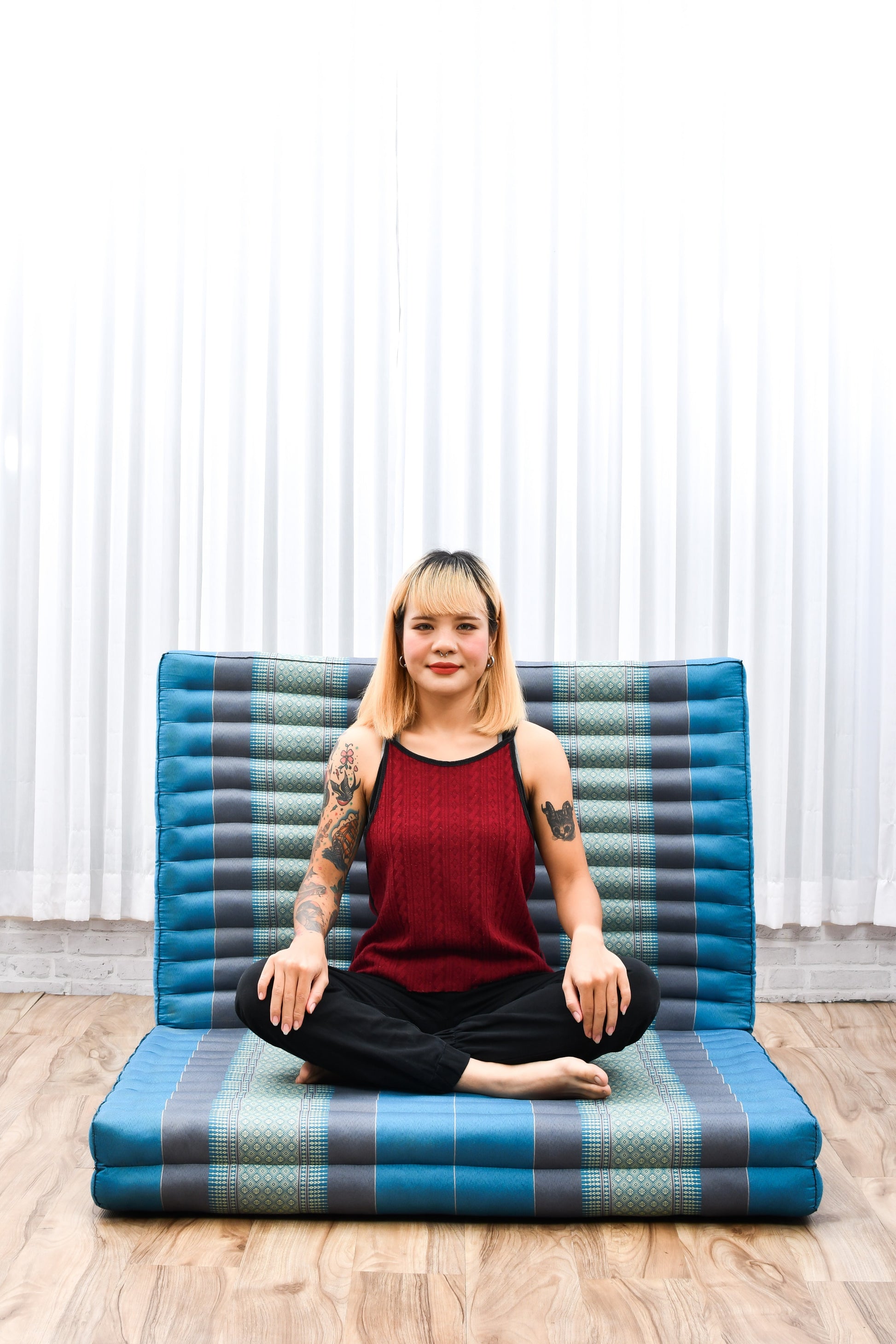 Kapok Folding Mattress – Thick Cotton Padded Guest Bed for Home, Sleeping & Mindfulness Corner, Sf22 - Blue, L: 200x100 cm