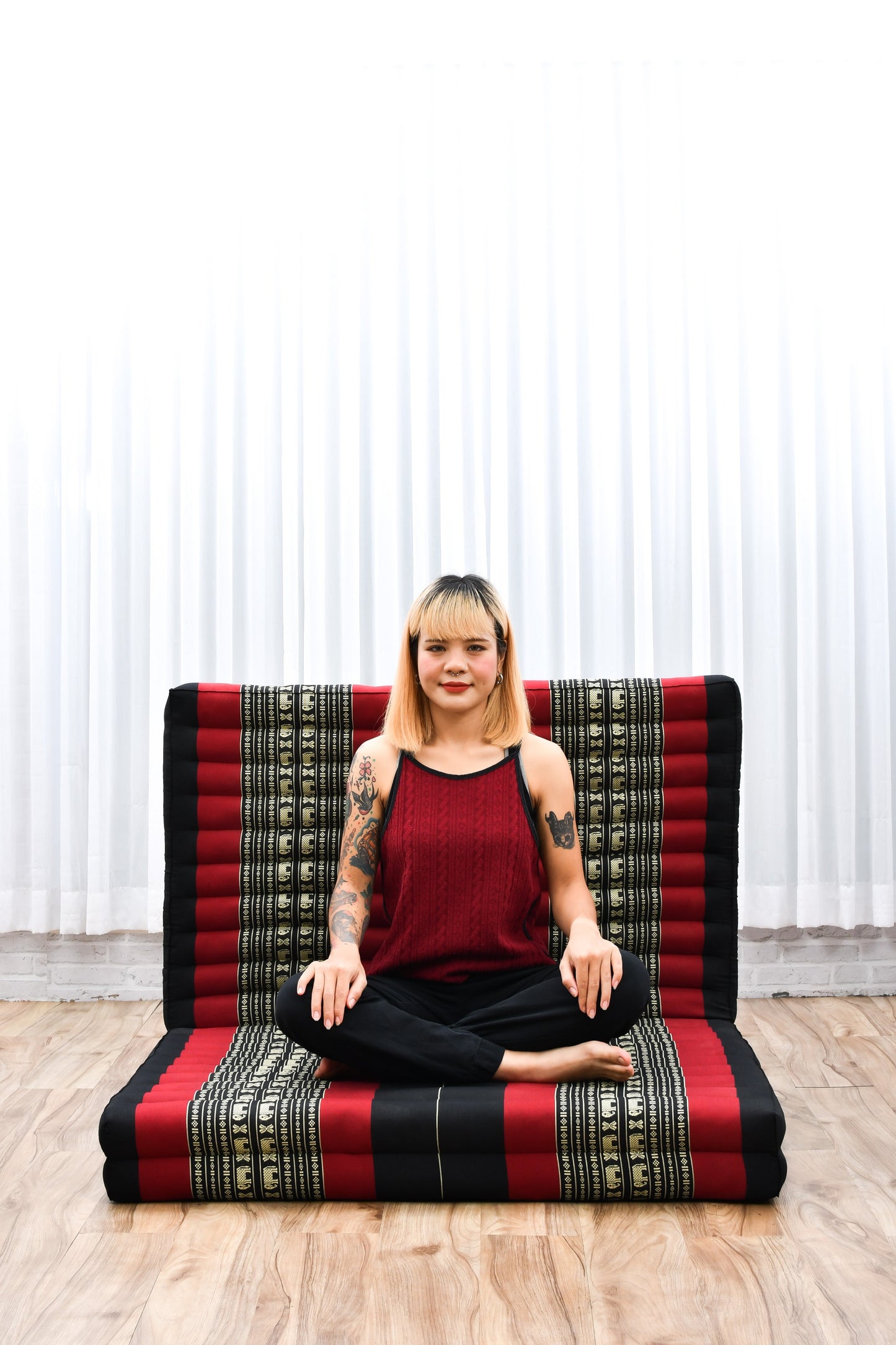 Kapok Folding Mattress – Thick Cotton Padded Guest Bed for Home, Sleeping & Mindfulness Corner, Sf13 - Red, Black, L: 200x100 cm