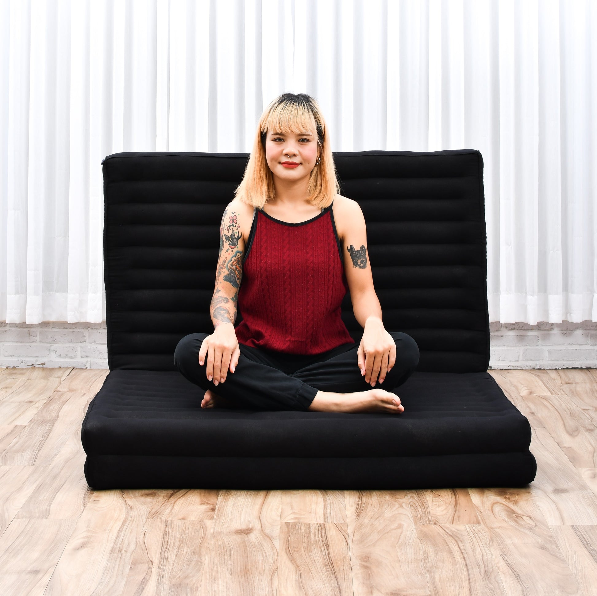 Kapok Folding Mattress – Thick Cotton Padded Guest Bed for Home, Sleeping & Mindfulness Corner, Cl02 - Black, L: 200x100 cm