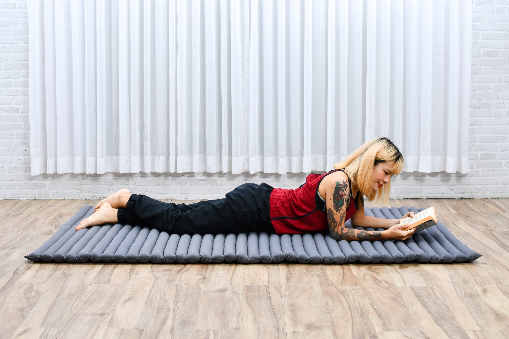 Kapok Roll-Up Mattress – Foldable Sleeping & Relax Mat with Cotton Cover for Home & Outdoor Use, Cl13 - Grey, L: 190x100 cm