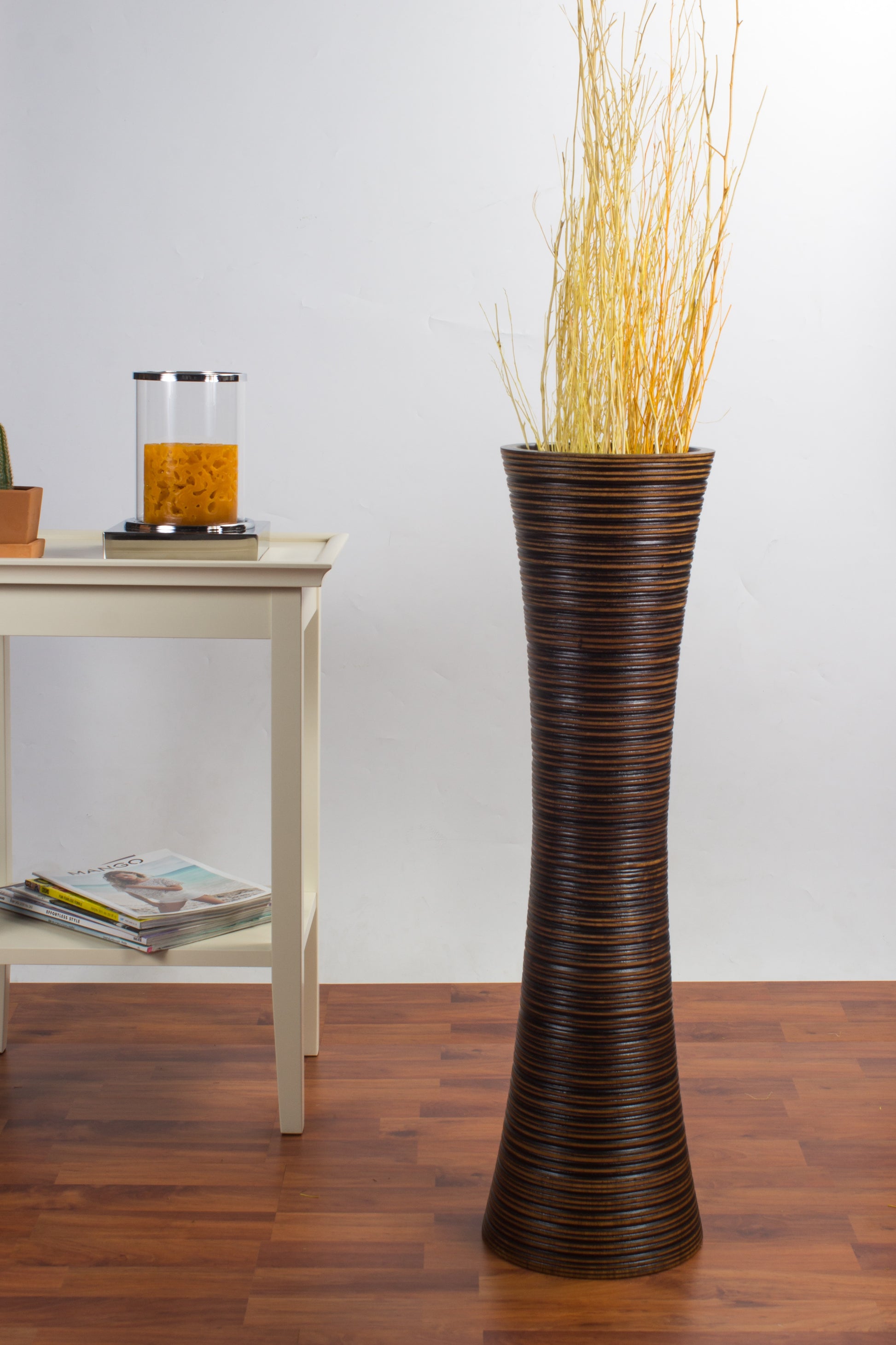 Large Mango Wood Floor Vase – Handcrafted Decorative Highlight from Thailand, 65 cm