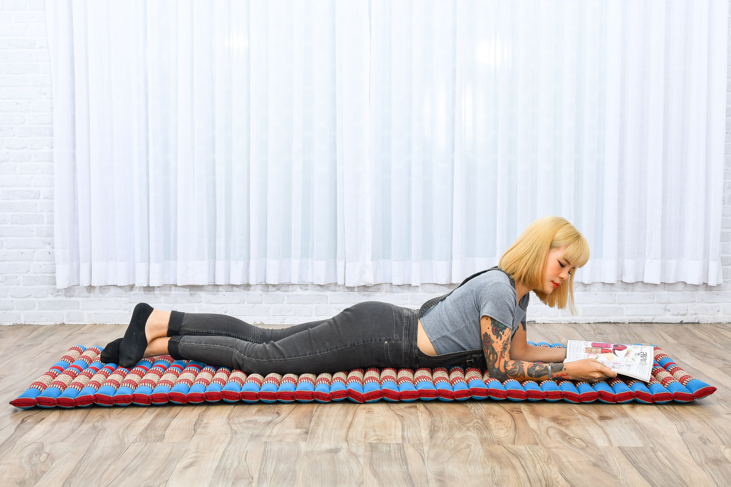 Kapok Roll-Up Mattress – Foldable Sleeping & Relax Mat with Cotton Cover for Home & Outdoor Use, Sf27 - Blue, Red, M: 190x70 cm