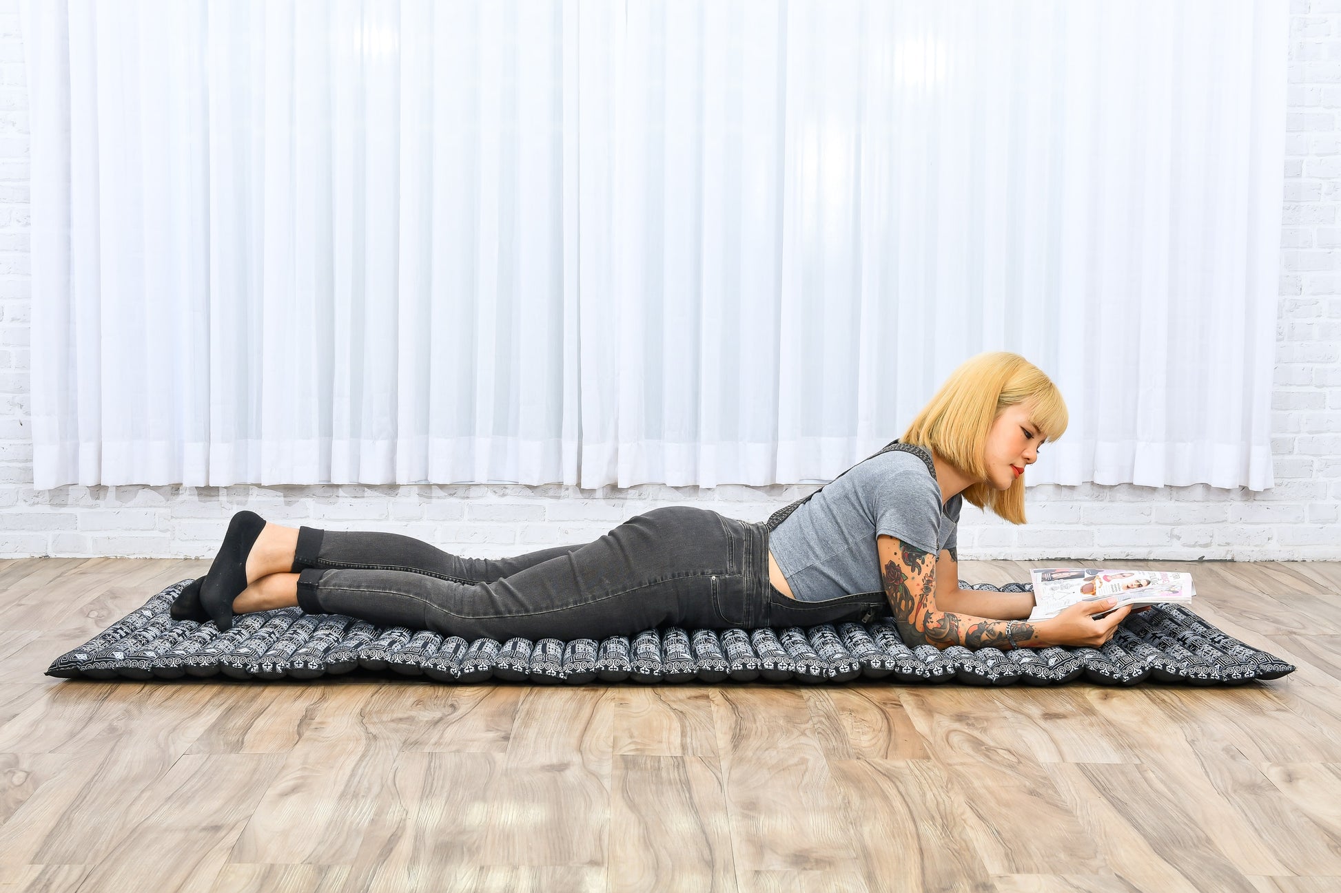 Kapok Roll-Up Mattress – Foldable Sleeping & Relax Mat with Cotton Cover for Home & Outdoor Use, Cbt4 - Black, M: 190x70 cm