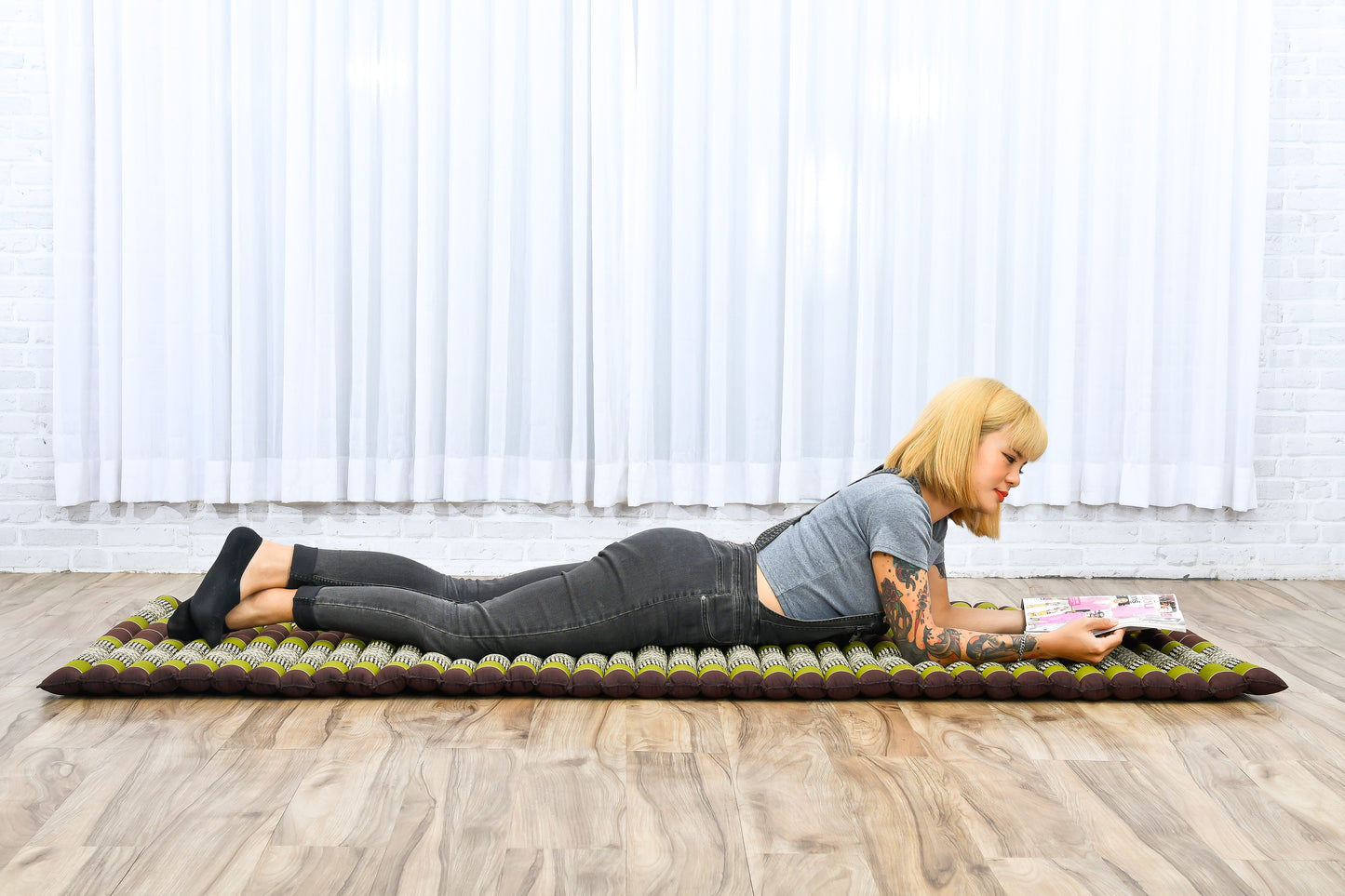 Kapok Roll-Up Mattress – Foldable Sleeping & Relax Mat with Cotton Cover for Home & Outdoor Use, Sf20 - Brown, Green, M: 190x70 cm