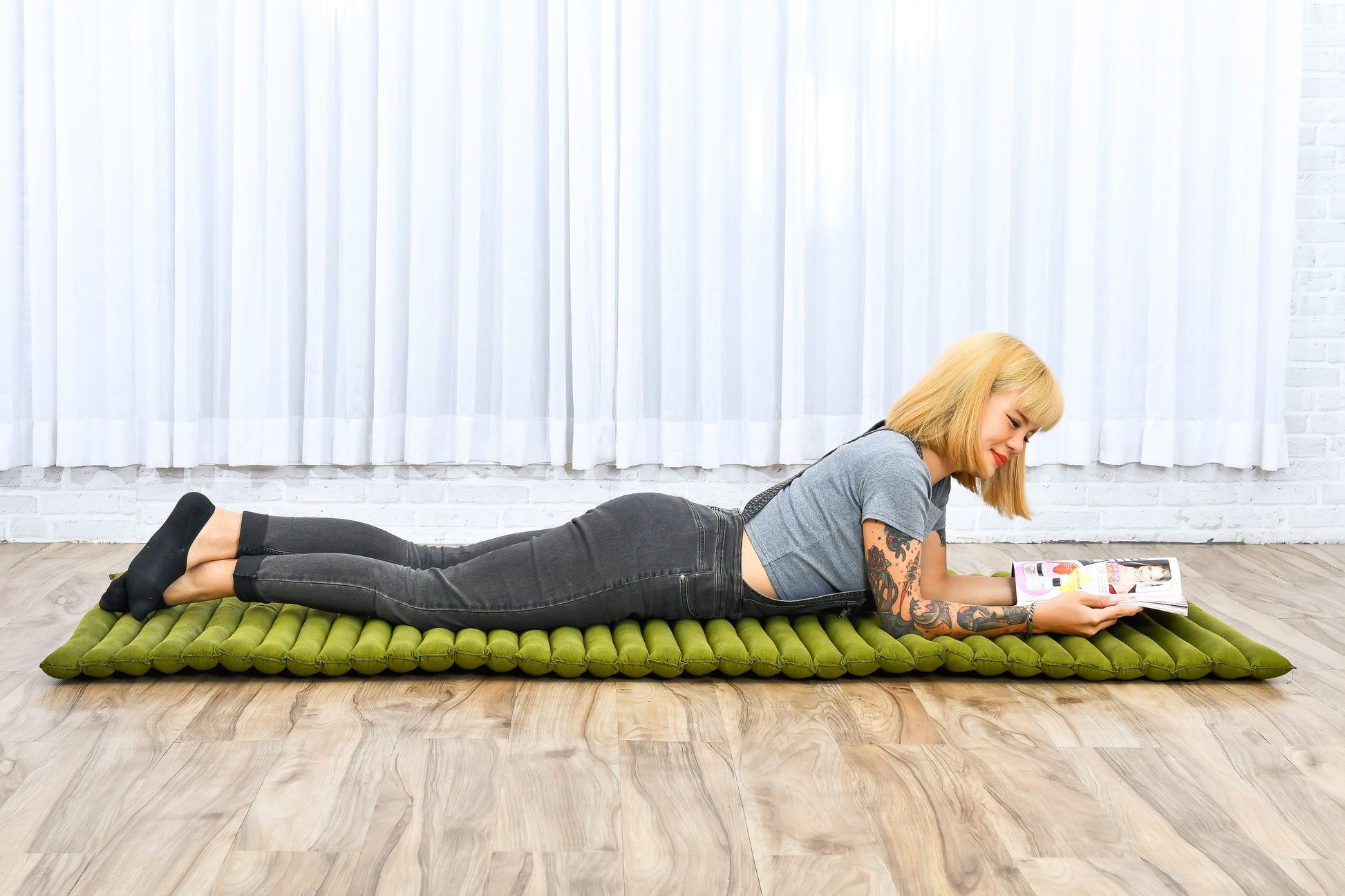 Kapok Roll-Up Mattress – Foldable Sleeping & Relax Mat with Cotton Cover for Home & Outdoor Use, Cl23 - Green, M: 190x70 cm