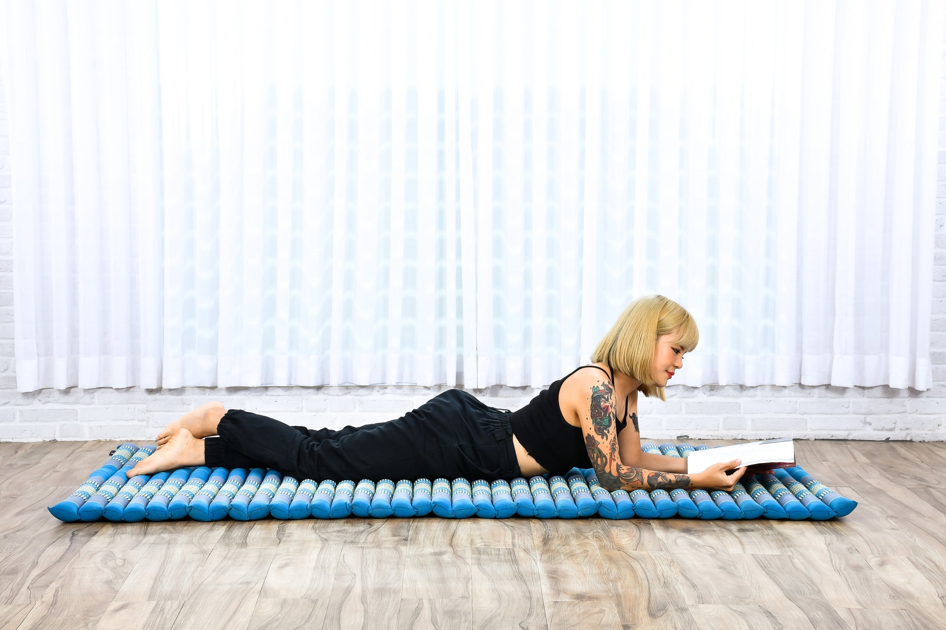 Kapok Roll-Up Mattress – Foldable Sleeping & Relax Mat with Cotton Cover for Home & Outdoor Use, Sf22 - Blue, L: 190x100 cm