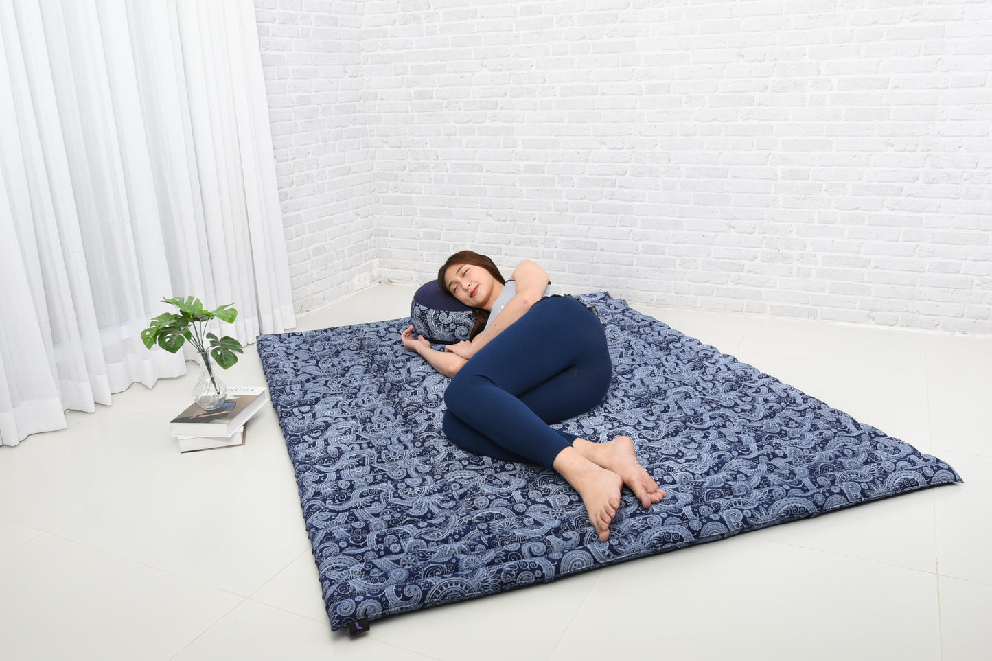 Kapok Roll-Up Mattress – Foldable Sleeping & Relax Mat with Cotton Cover for Home & Outdoor Use, Cbt1 - Blue, XL: 190x145 cm