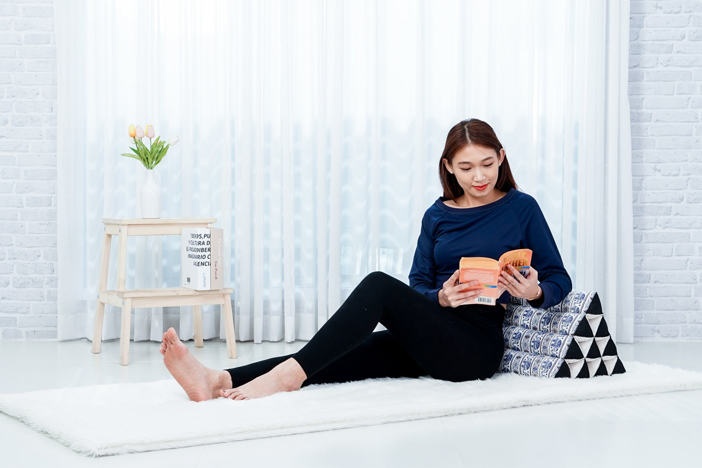 Triangular Kapok Backrest Cushion – Firm Thai Reading Pillow with Cotton Cover in Plain or Patterned Designs, El1 - Blue, triangle cushion