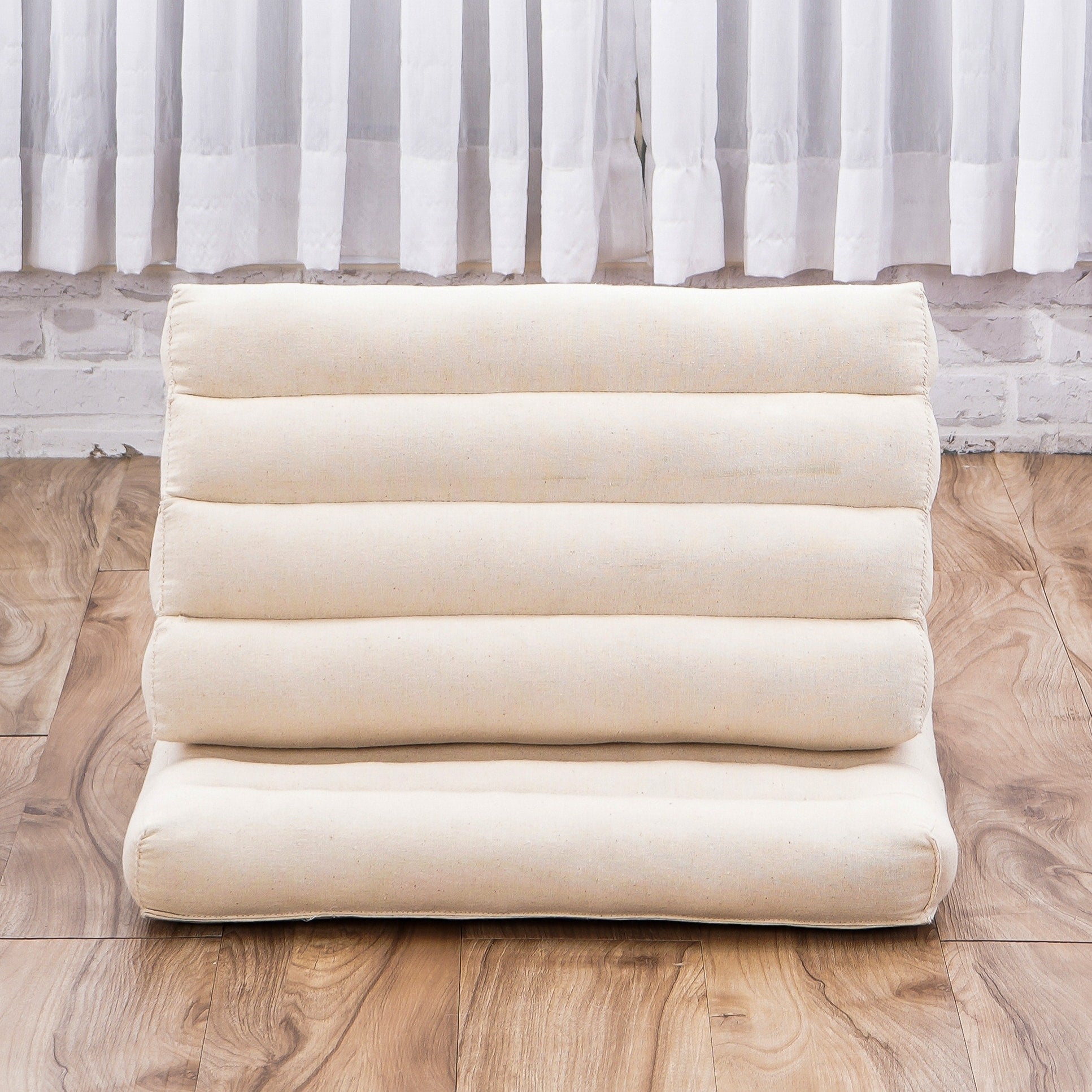 Triangular Kapok Backrest Cushion – Firm Thai Reading Pillow with Cotton Cover in Plain or Patterned Designs, Cl01 - Ecru, 1 seating segment