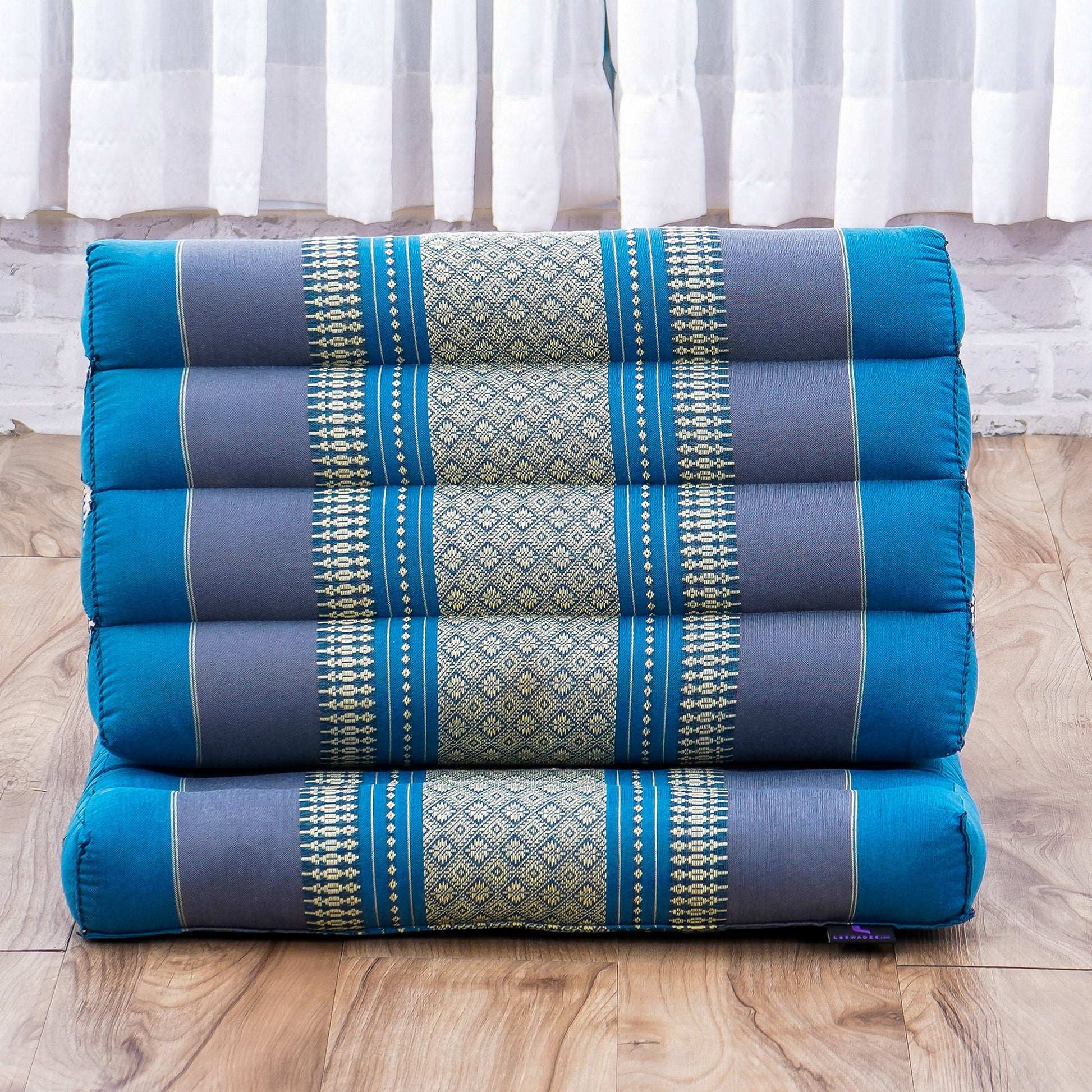 Triangular Kapok Backrest Cushion – Firm Thai Reading Pillow with Cotton Cover in Plain or Patterned Designs, Sf22 - Blue, 1 seating segment