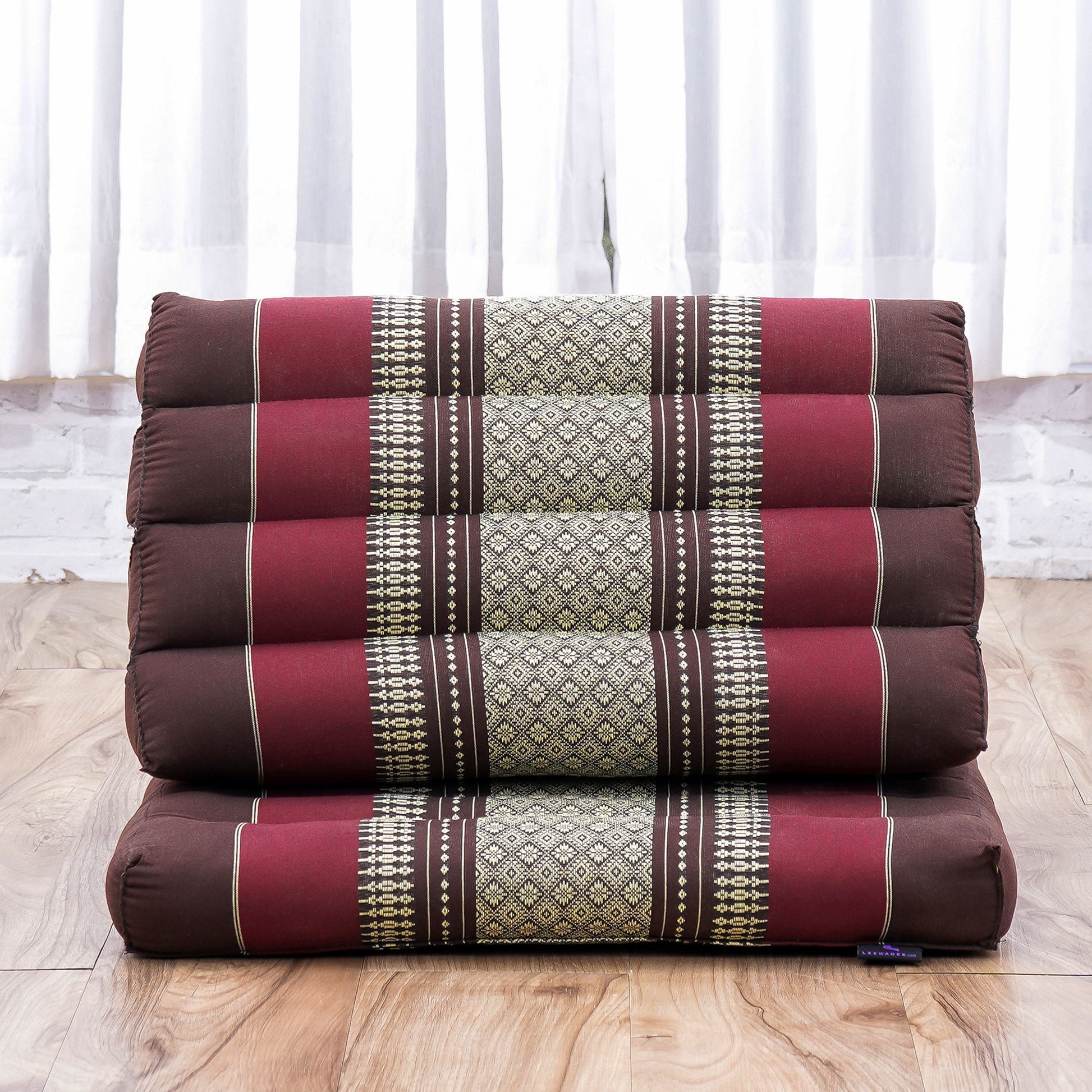 Triangular Kapok Backrest Cushion – Firm Thai Reading Pillow with Cotton Cover in Plain or Patterned Designs, Sf19 - Red, Brown, 1 seating segment