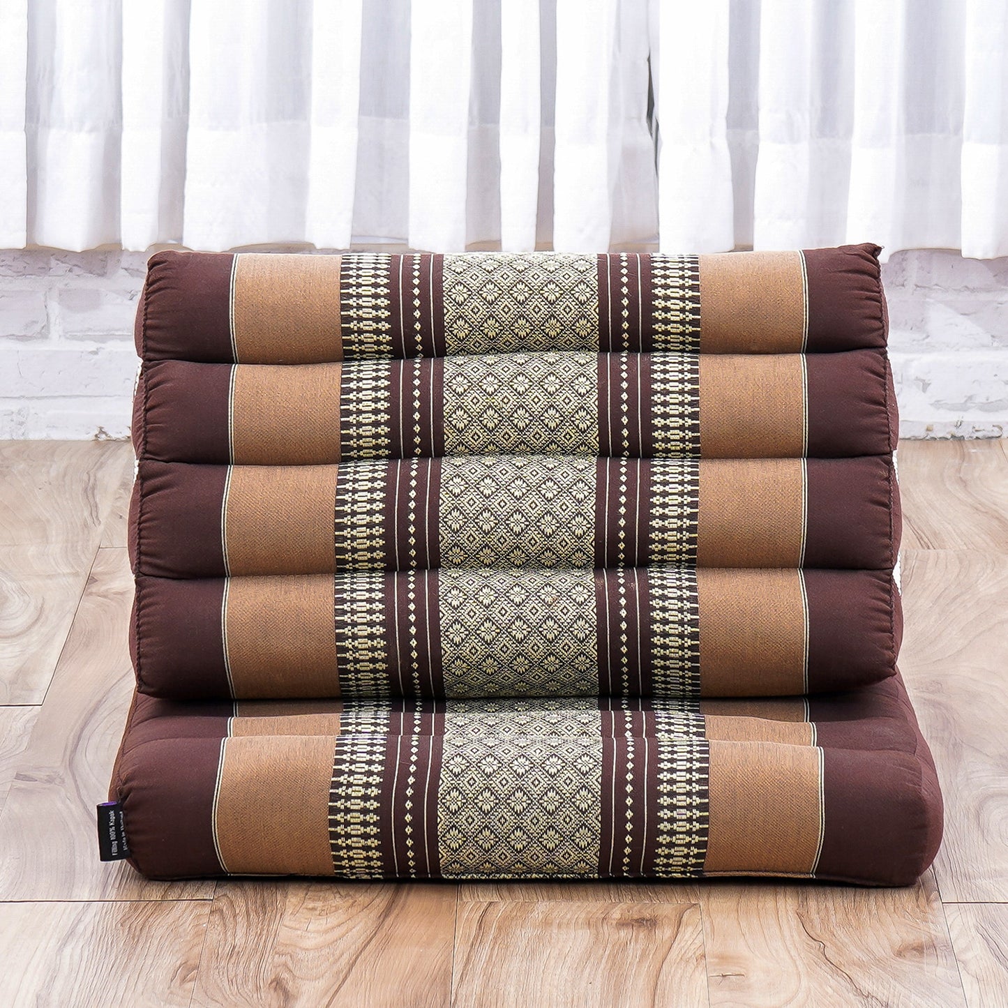 Triangular Kapok Backrest Cushion – Firm Thai Reading Pillow with Cotton Cover in Plain or Patterned Designs, Sf10 - Brown, 1 seating segment