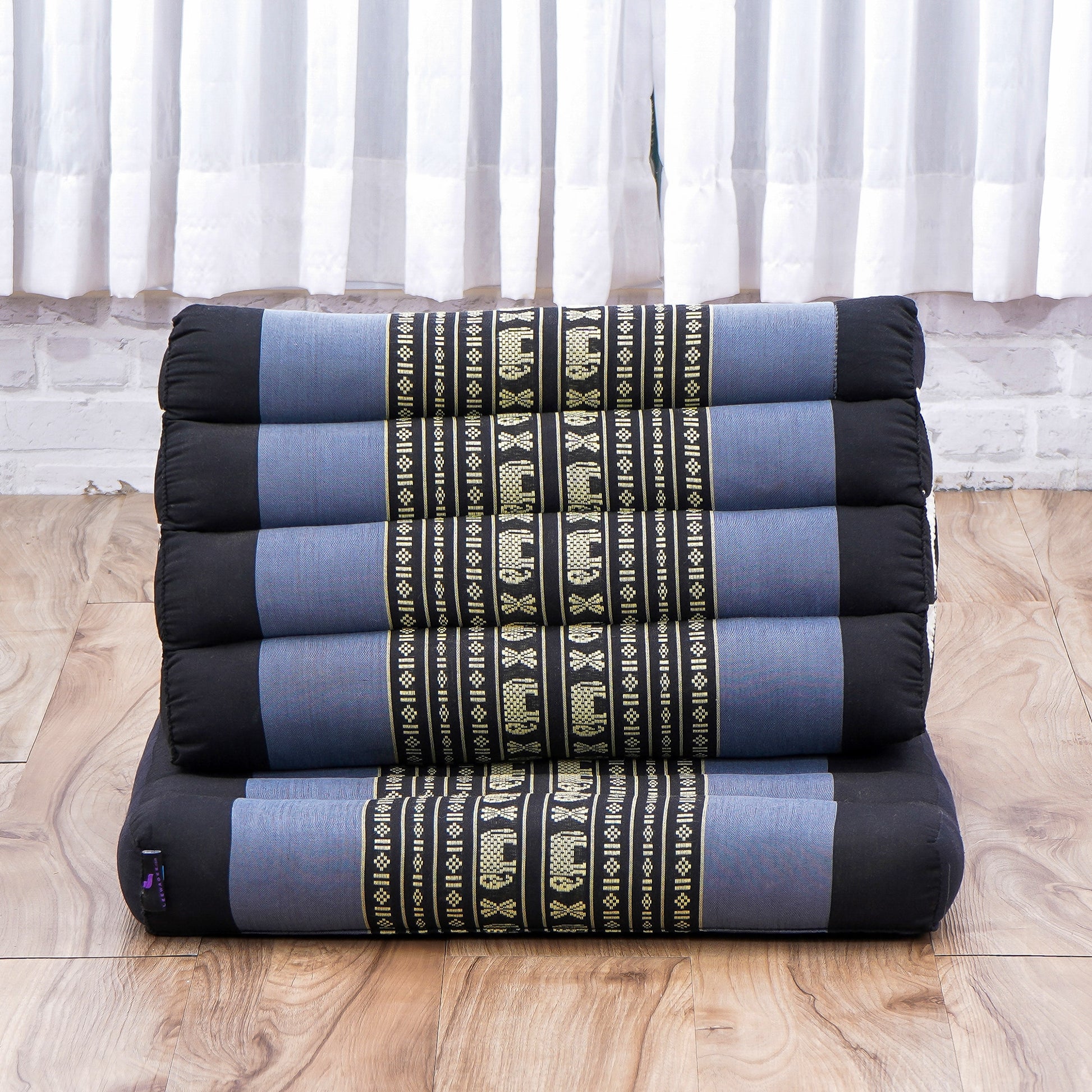 Triangular Kapok Backrest Cushion – Firm Thai Reading Pillow with Cotton Cover in Plain or Patterned Designs, Sf15 - Blue, 1 seating segment